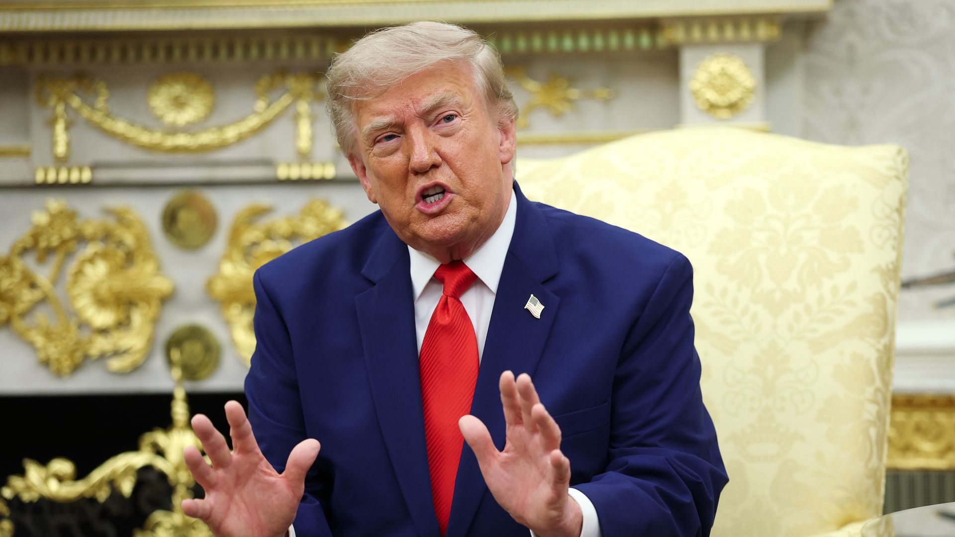 President Donald Trump speaks in the Oval Office at the White House.