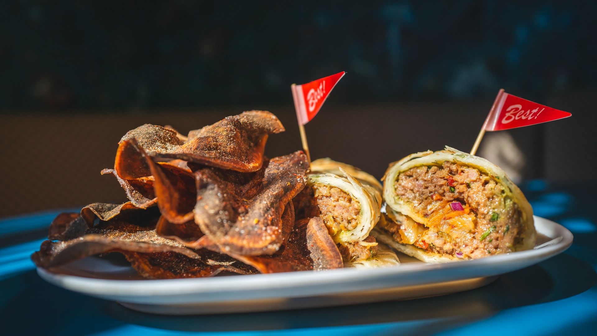 A scallion pancake roll with Impossible meat.