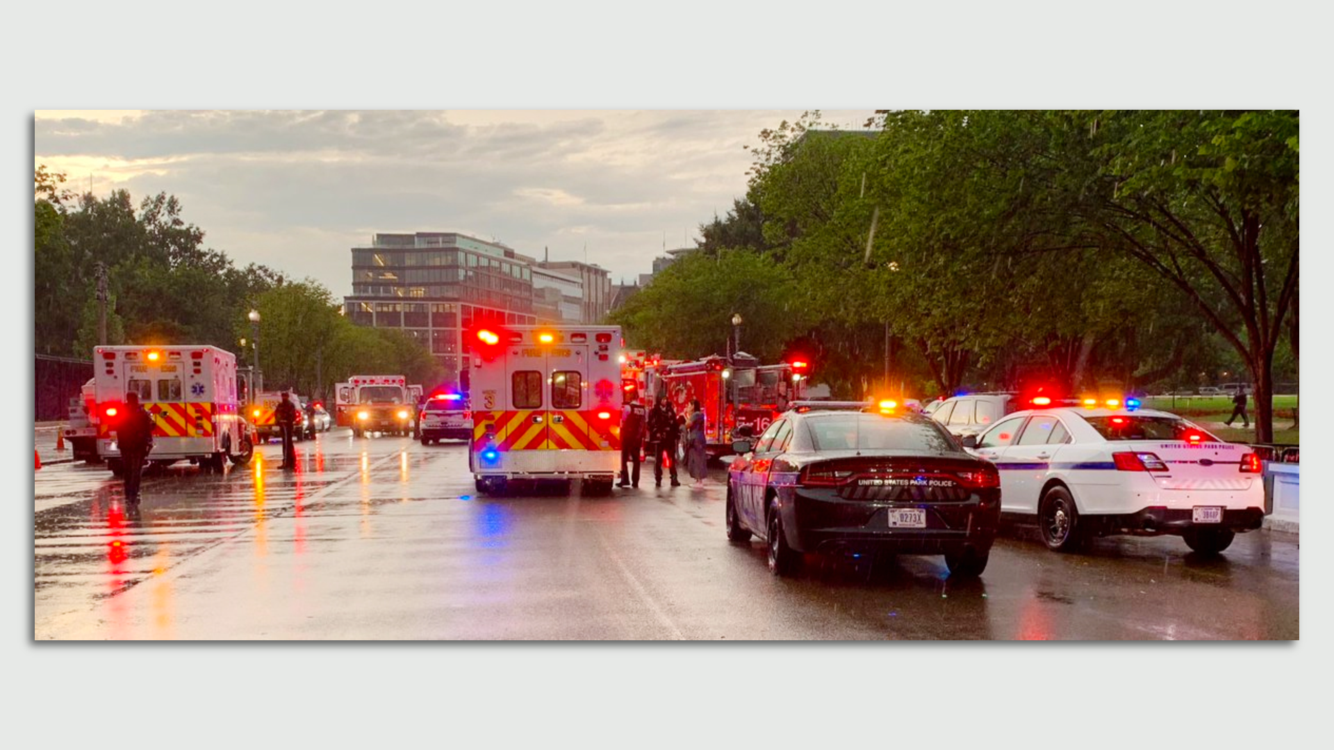 An image of the emergency scene near Lafeyette Park in D.C. after the lightning strike.