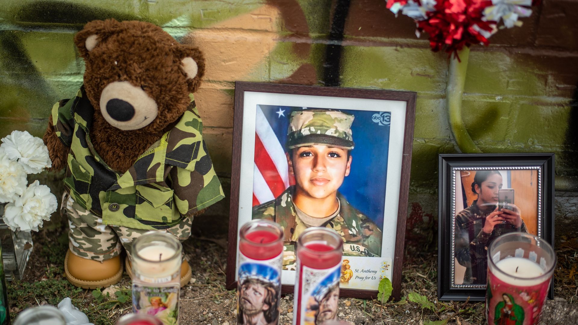 People pay respects at a mural of Vanessa Guillen, a soldier based at nearby Fort Hood on July 6