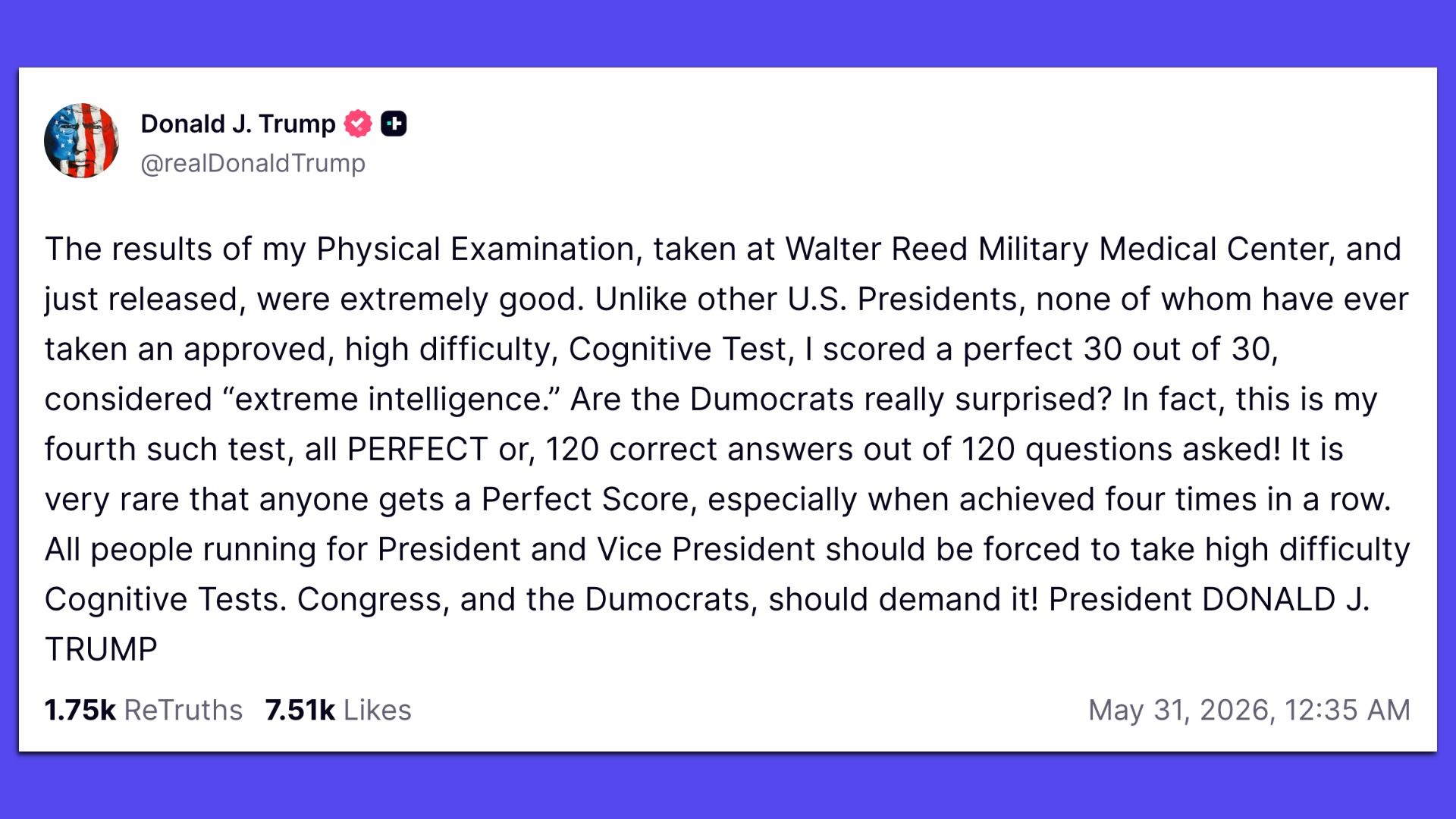 Screenshot of Trump Truth Social post 