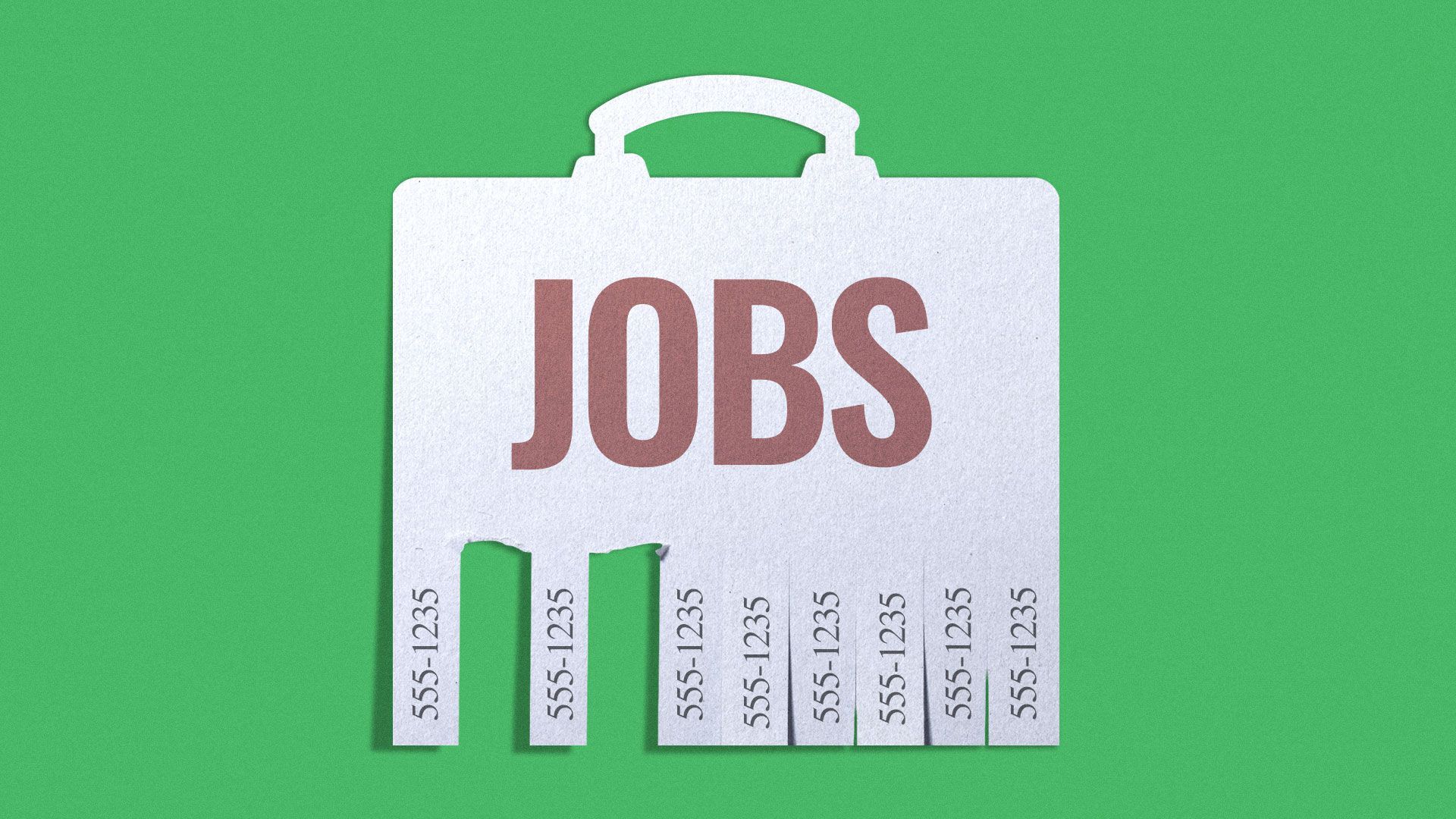 Illustration of a job posting shaped as a briefcase with two strips missing