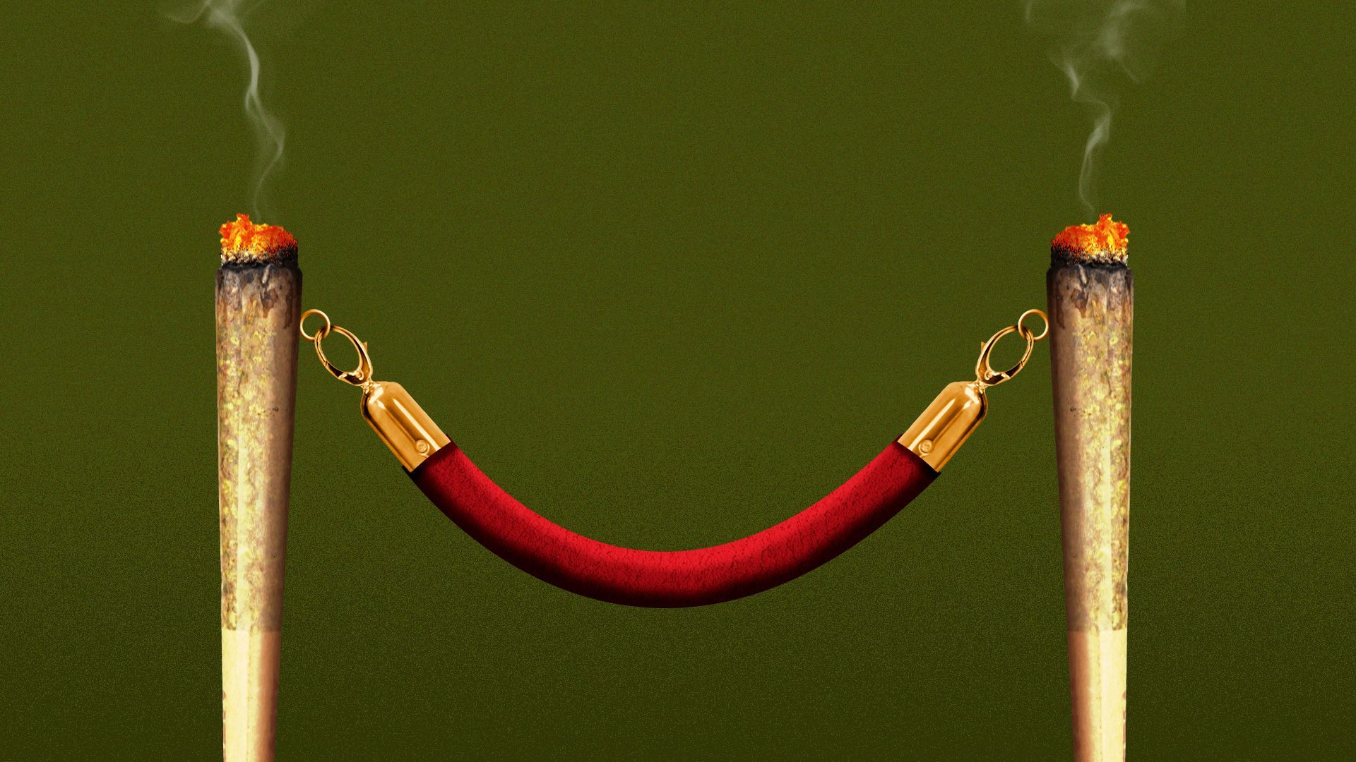 Illustration of a red, velvet rope hooked between two joints.