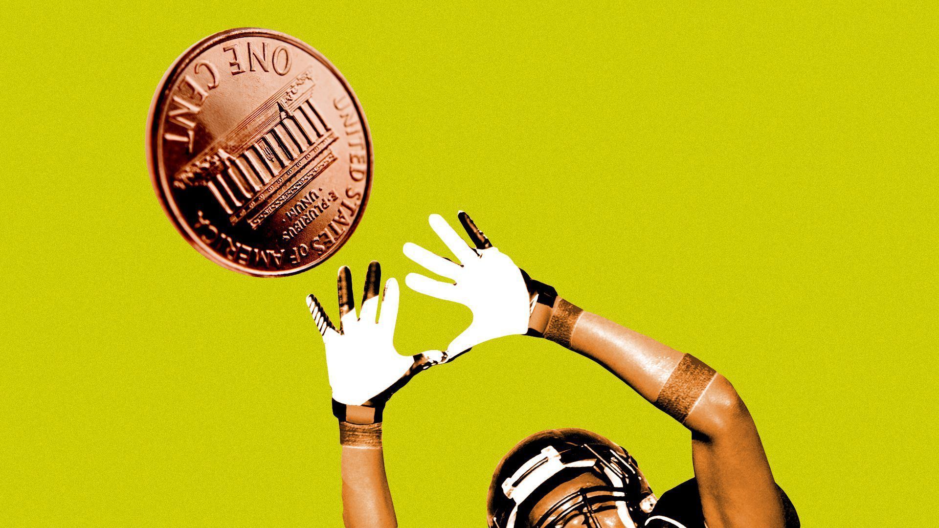 Football player catching a penny