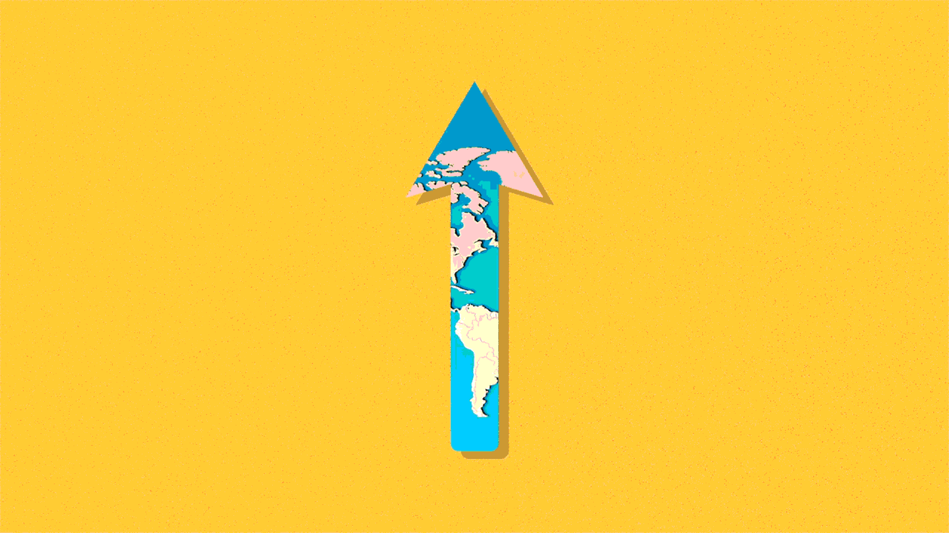Animated GIF of spinning arrow with world map pattern