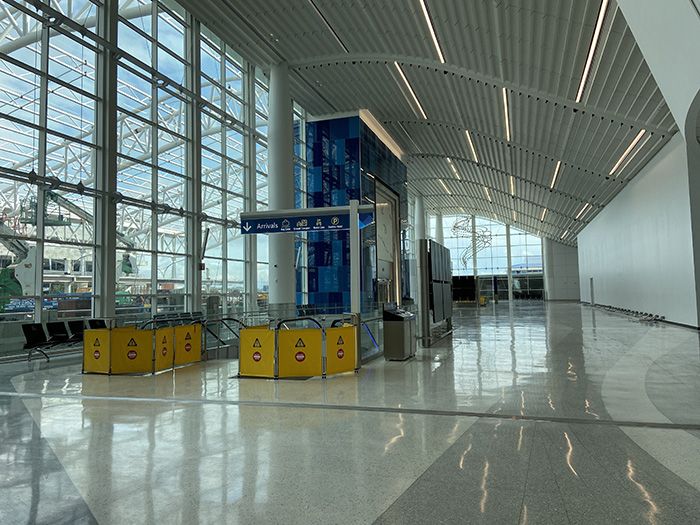 The east side of the terminal lobby expansion. Photo: Ashley Mahoney/Axios