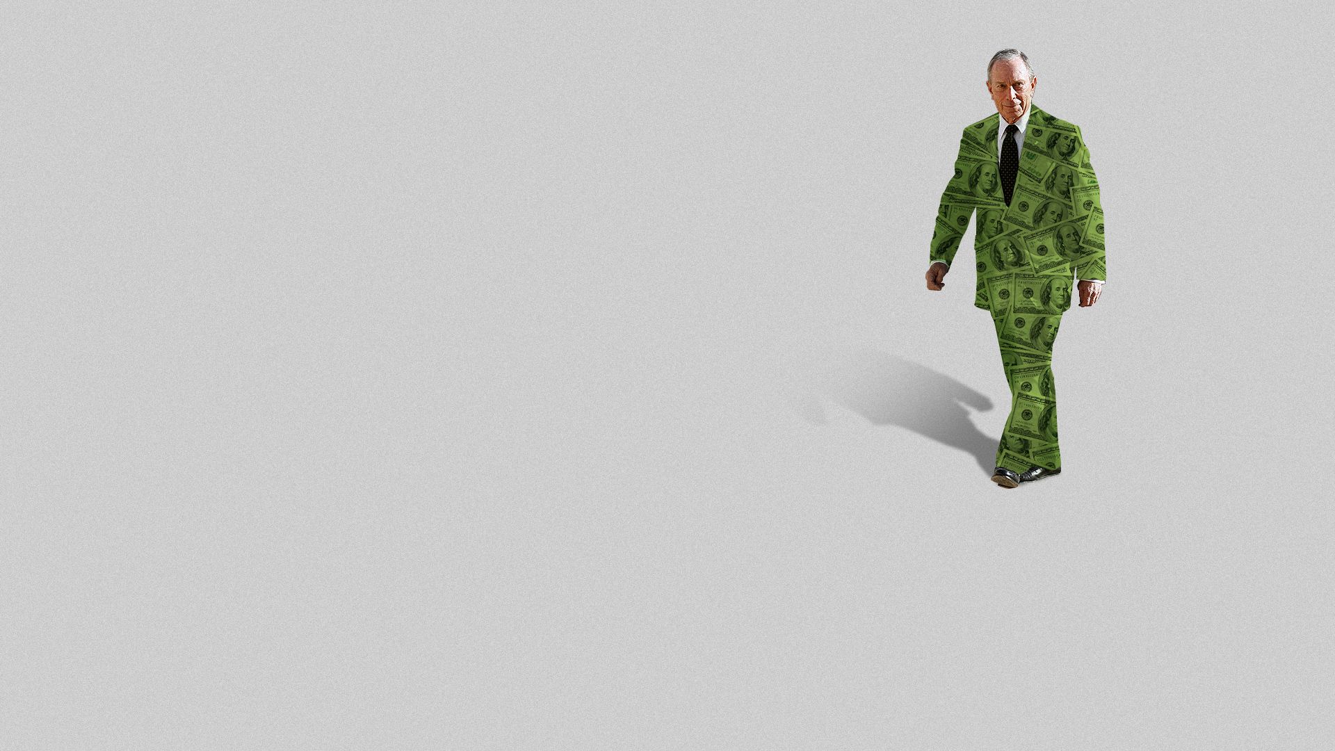 Illustration of Michael Bloomberg in a suit made of dollar bills