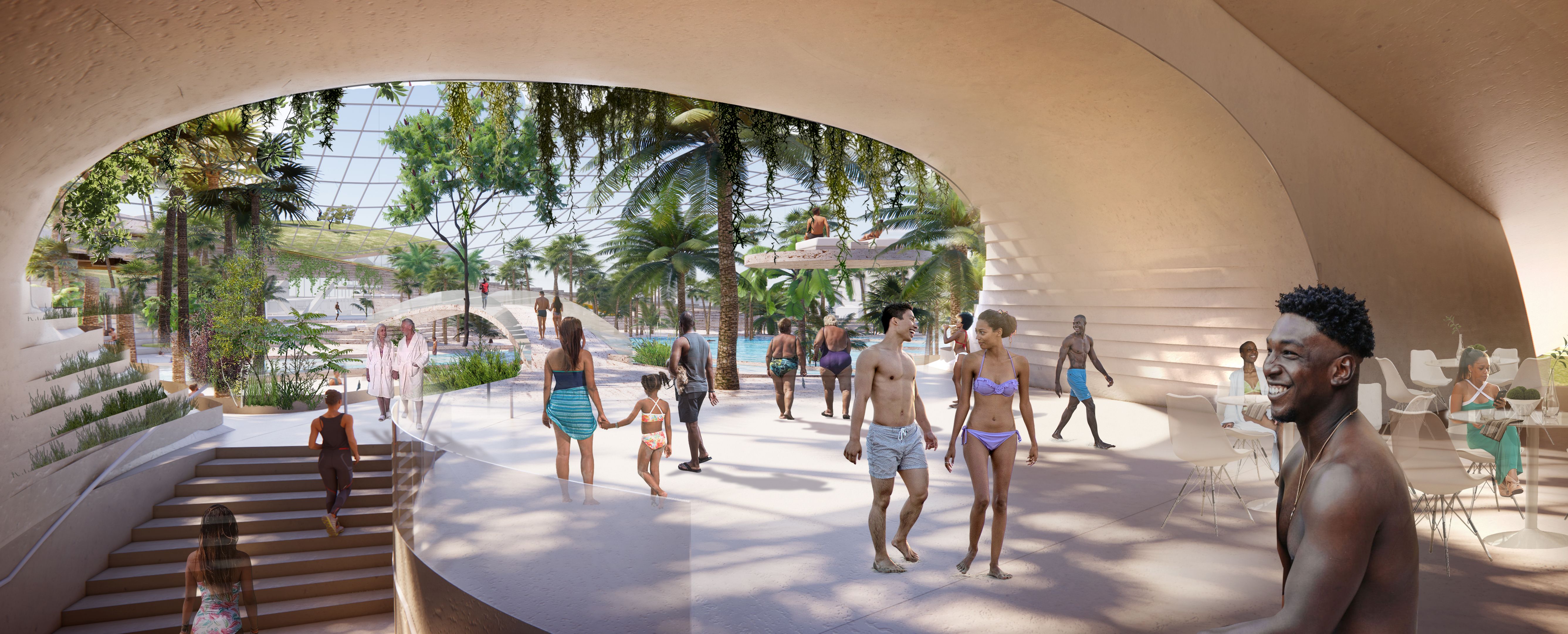A concept rendering shows a water park interior