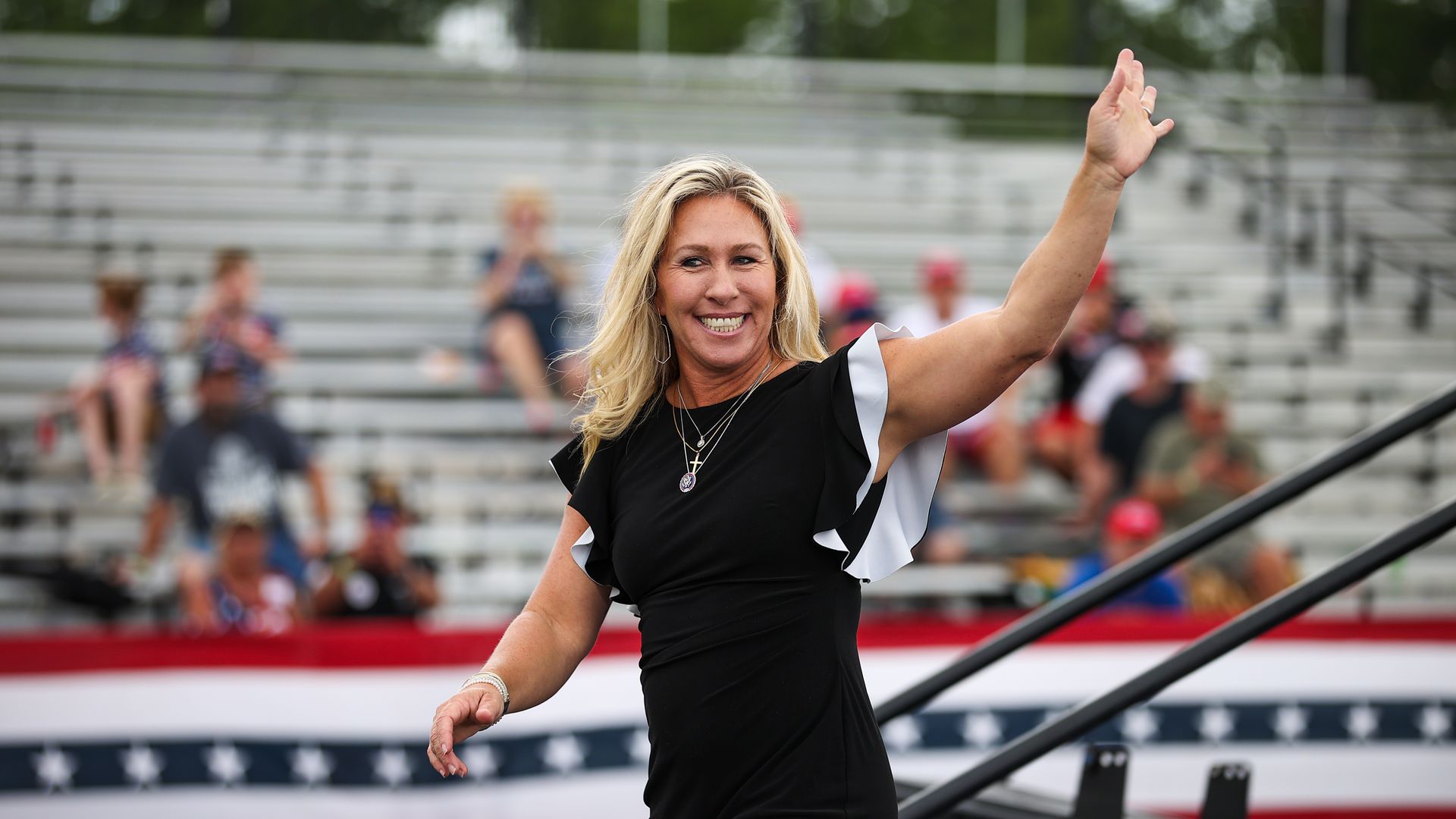 U.S Representative Marjorie Taylor Greene attends the 'Save America' rally at the Lorain County Fair Grounds in Wellington, Ohio, United States on June 26, 2021.