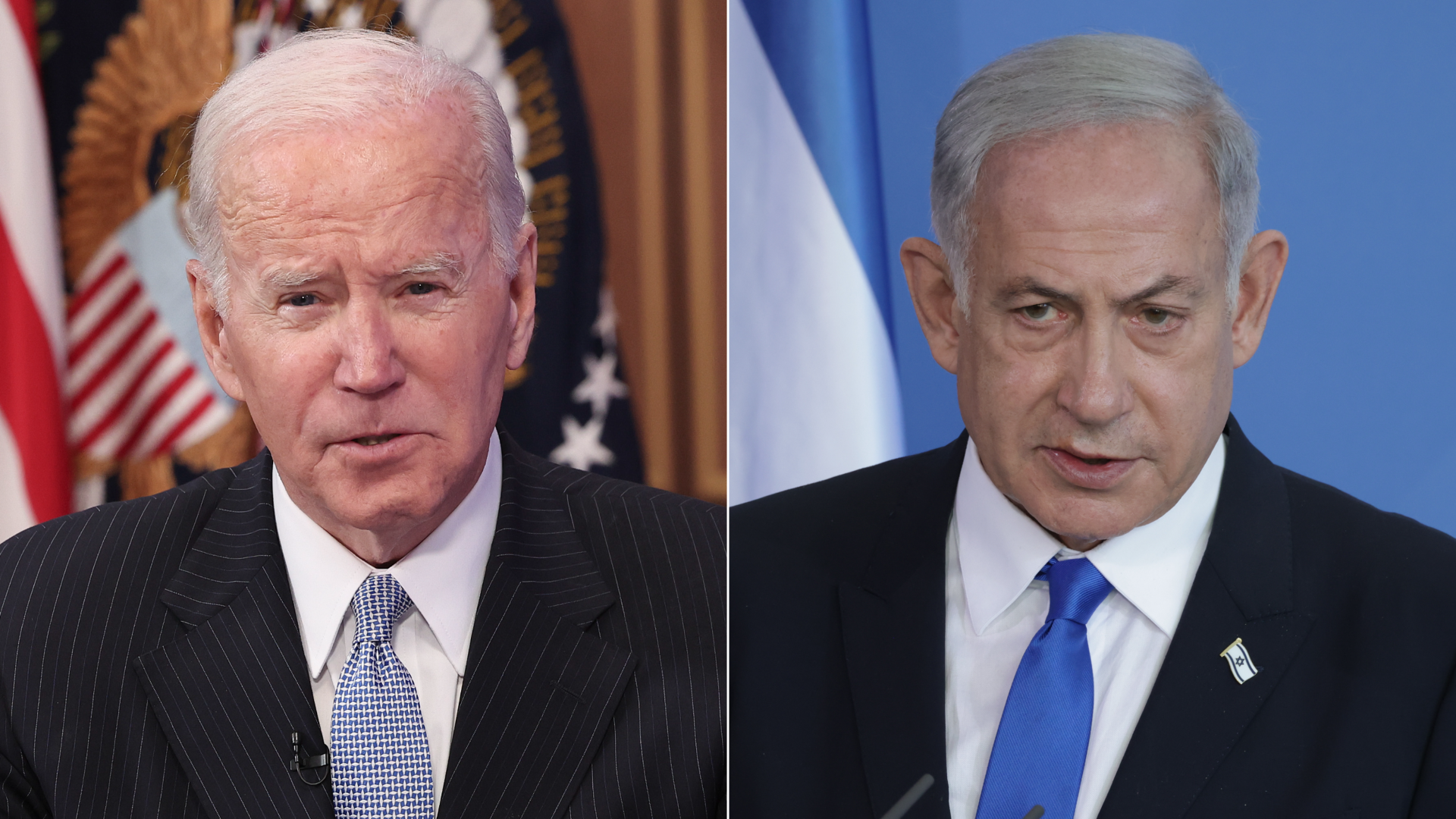 Side by side photos of President Biden and Israeli Prime Minister Benjamin Netanyahu