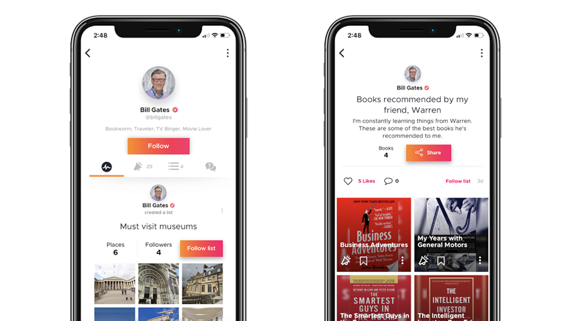 Screenshots from Likewise, a Bill Gates-backed recommendations app