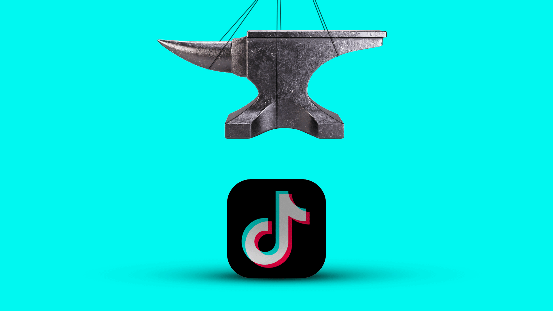 Illustration of an anvil swaying back and forth above the Tik Tok app icon