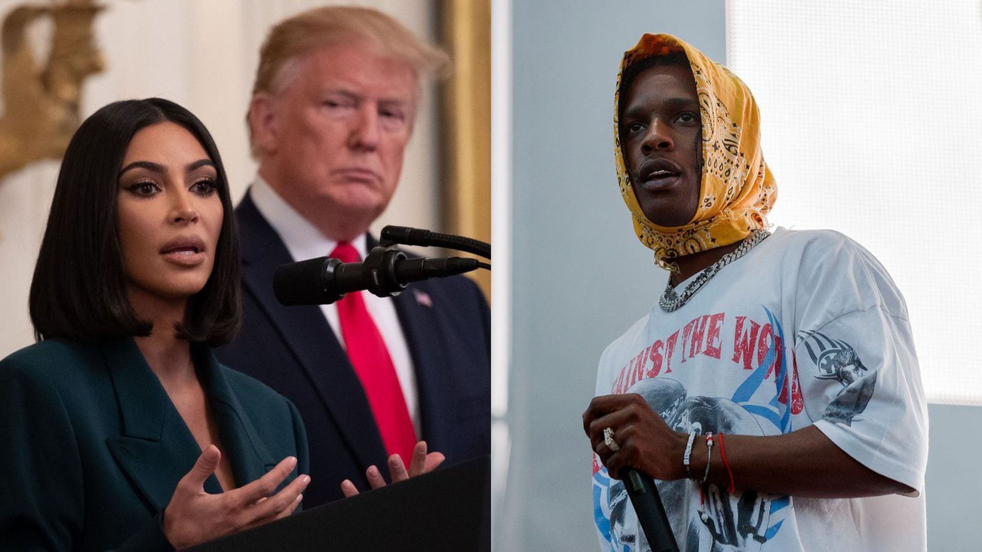 A mash-up photo of Kim Kardashian, President Trump and A$AP Rocky.