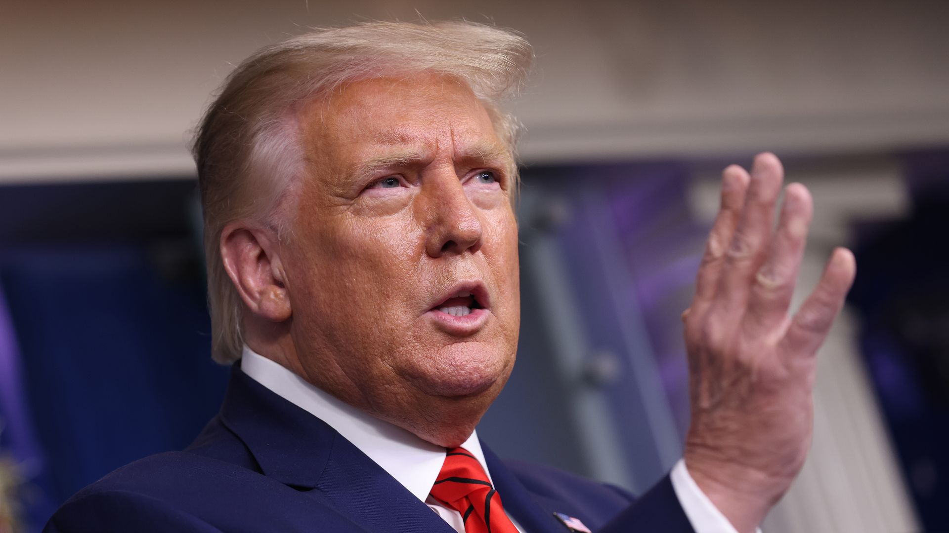 President Donald Trump speaks to the media during a news conference in the briefing room at the White House on August 31, 2020