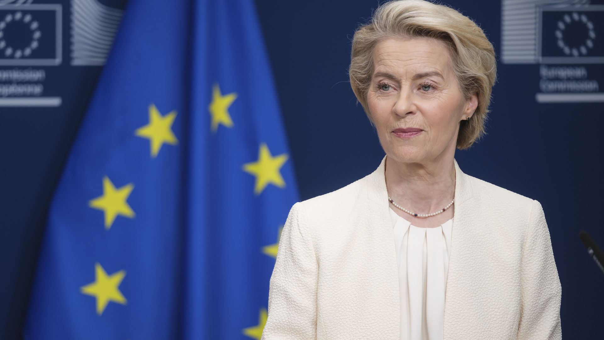 President of the European Commission Ursula von der Leyen gives a speech during a signing ceremony in the Berlaymont building, the EU Commission headquarters on March 5, 2025 in Brussels, Belgium. 
