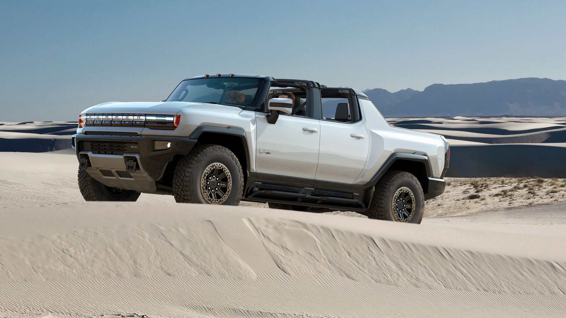 Image of the GMC Hummer EV in a desert environment
