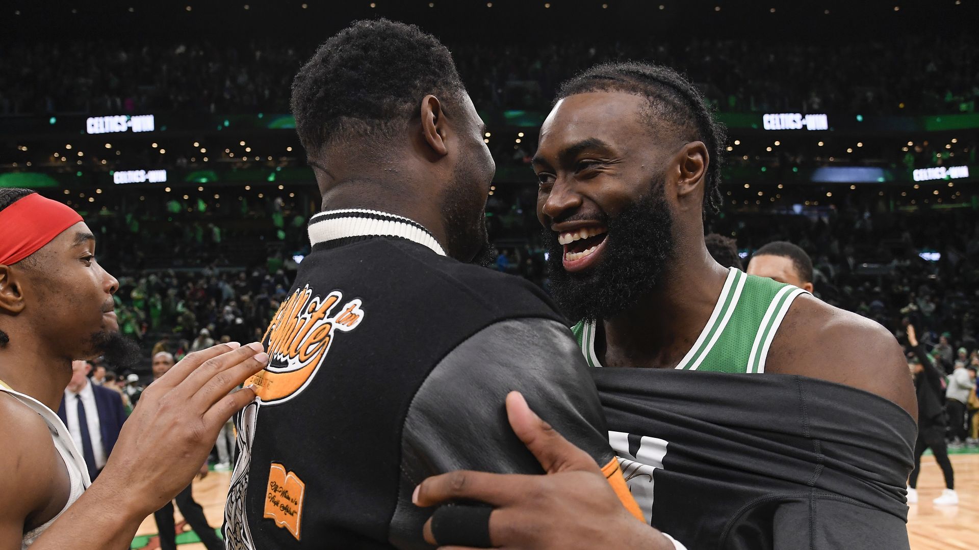 jaylen brown smiling after win