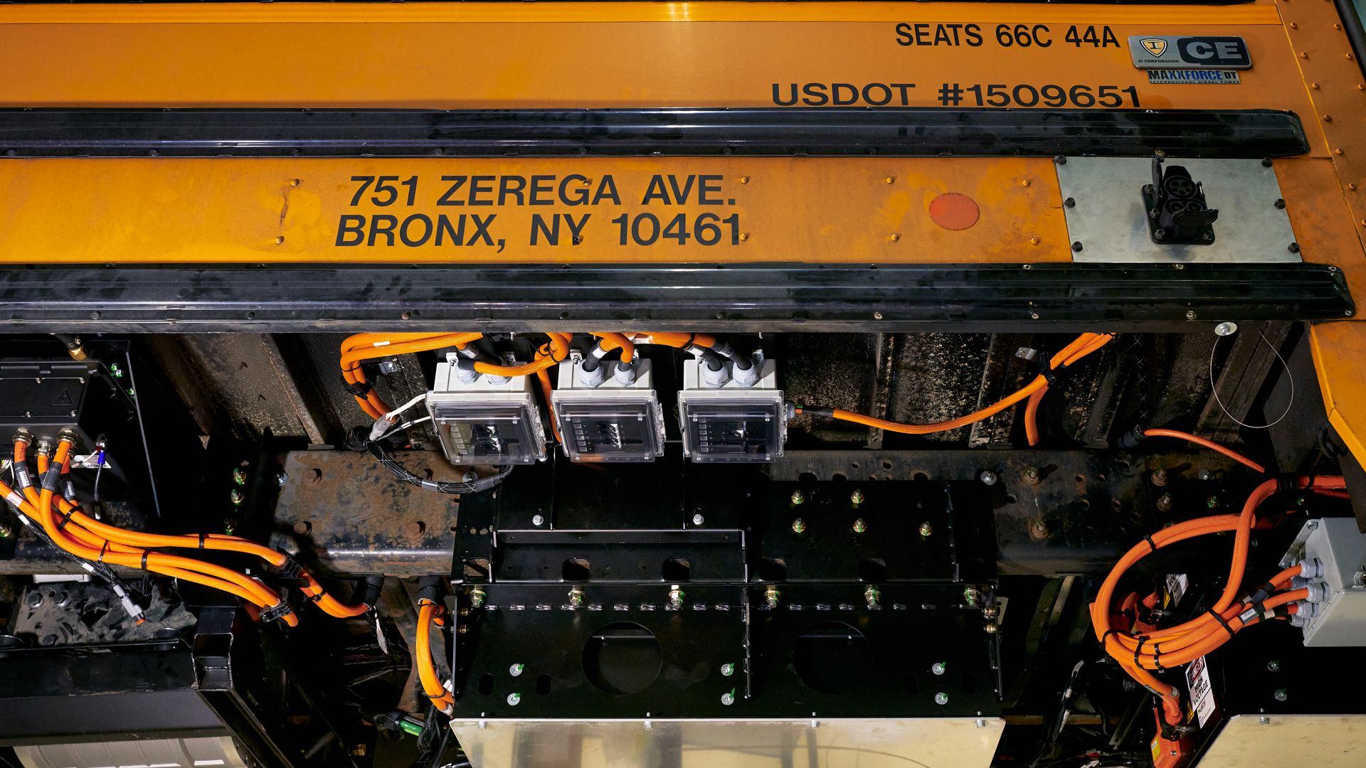 Electric schoolbus at factory