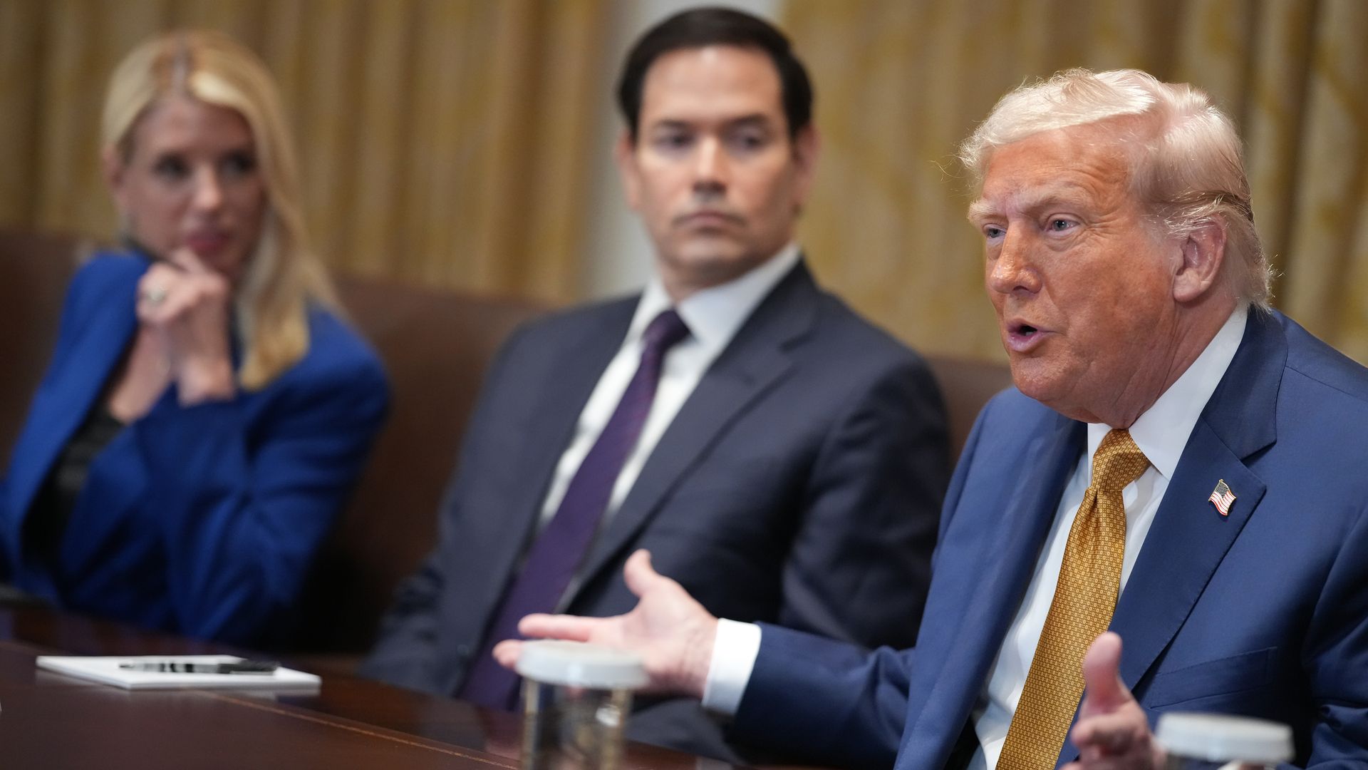 U.S. President Donald Trump speaks to members of the press during a Cabinet Meeting at the White House on July 08, 2025 in Washington, DC. 