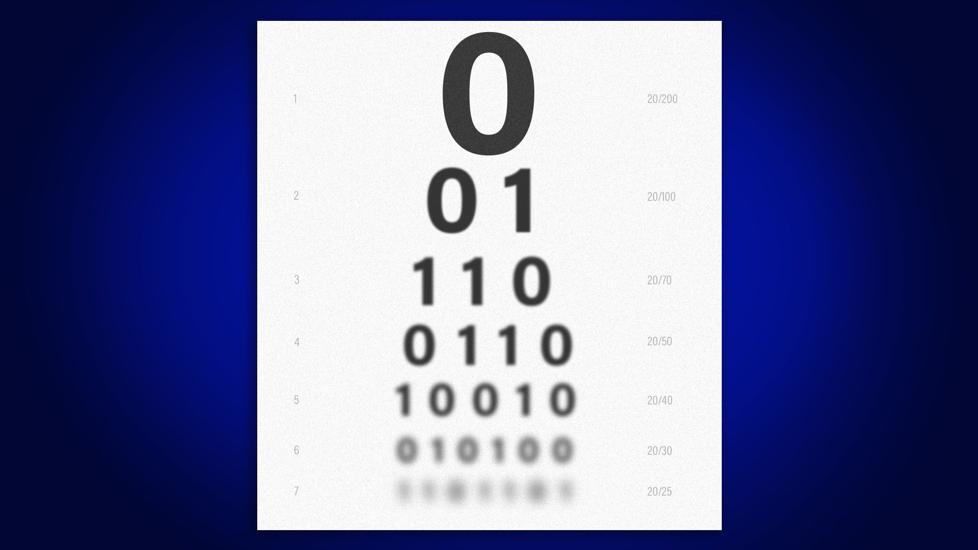 Illustration of an eye chart made up of ones and zeros