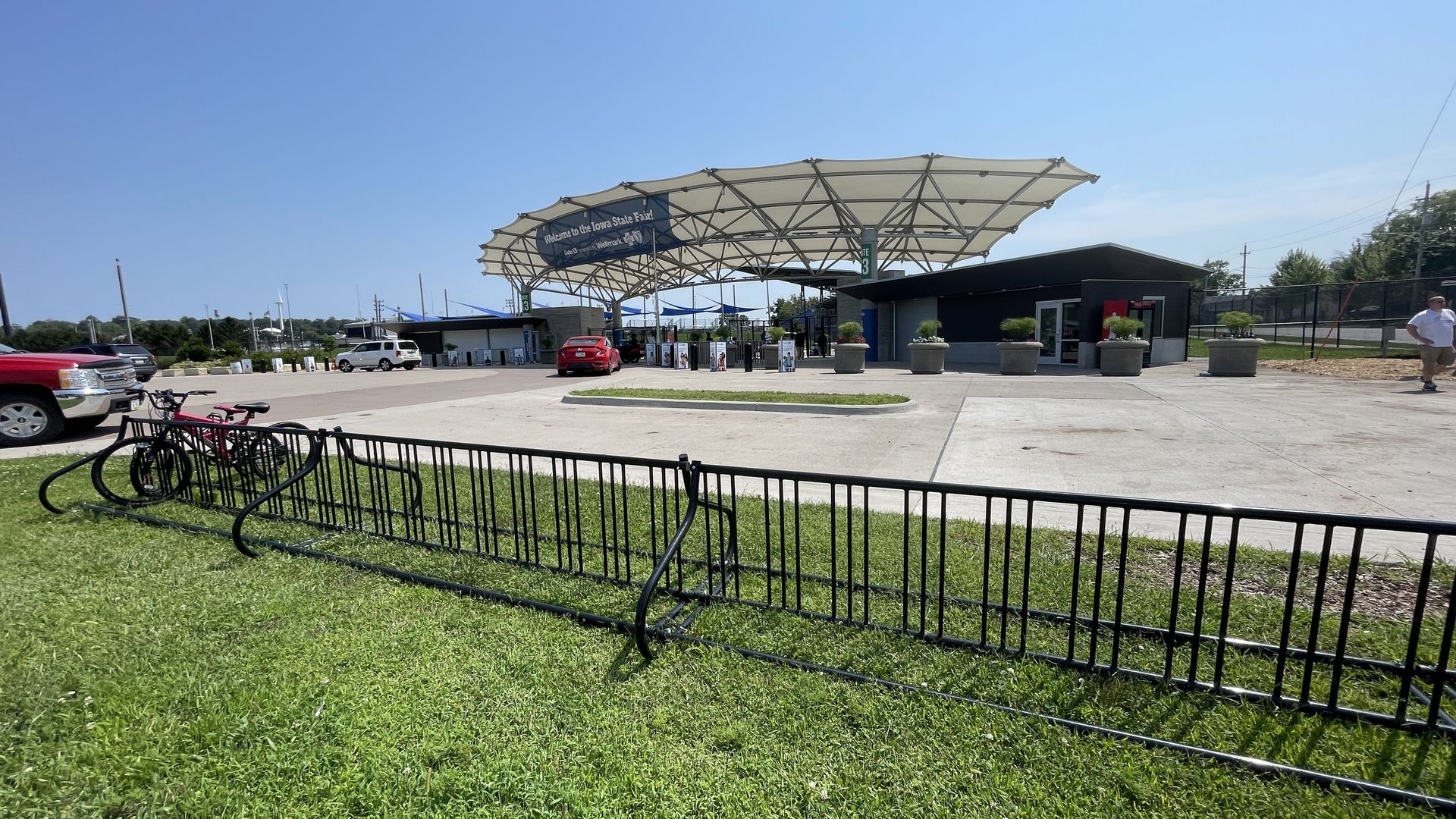 A photo of bike racks at the Iowa State Fair.