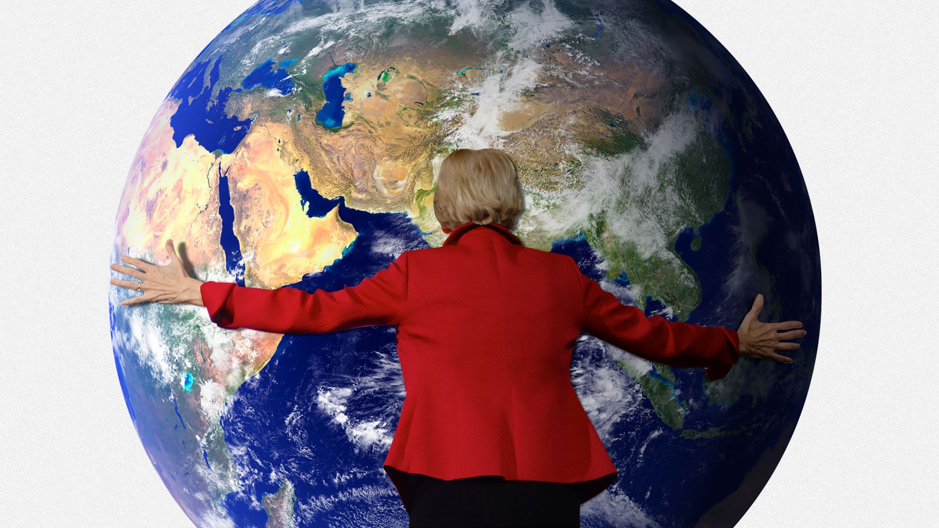 Illustration of Elizabeth Warren hugging the earth