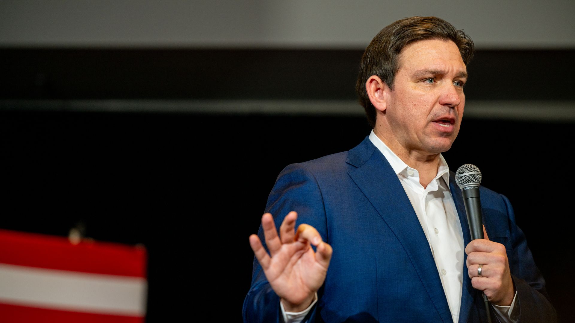 Republican presidential candidate, Florida Gov. Ron DeSantis speaks to supporters during a campaign rally at the Courtyard by Marriott Nashua on January 19, 2024 in Nashua, New Hampshire.