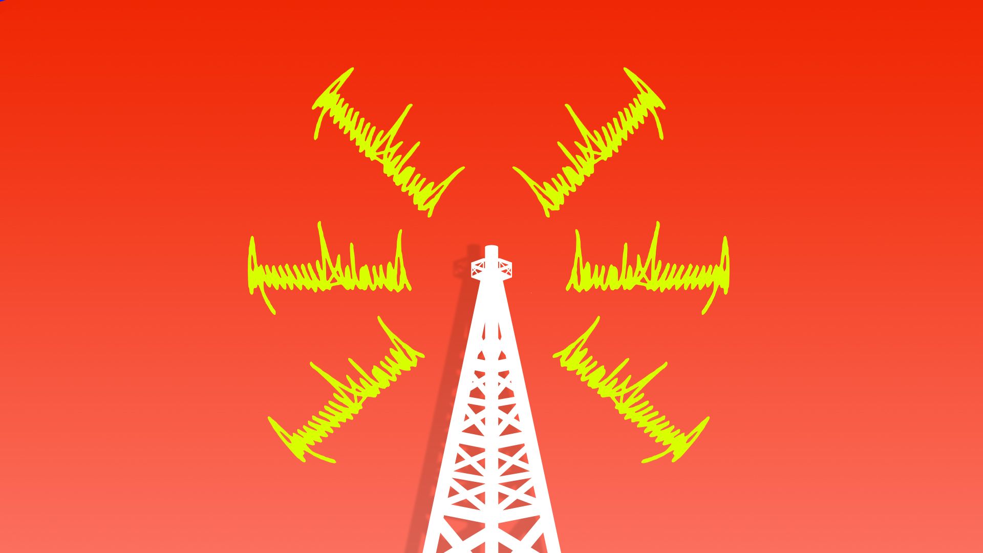 Red background with yellow windmill furiously turning