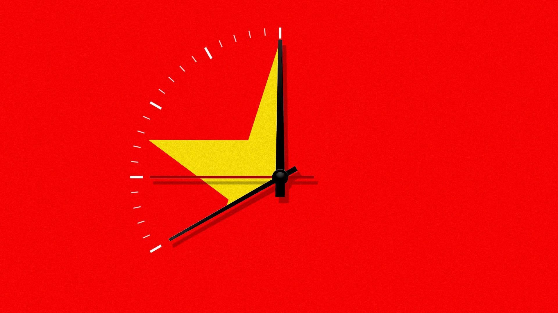 Chinese flag as a clock face.