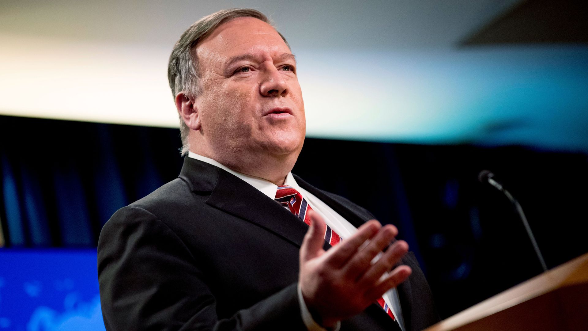 Secretary of State Mike Pompeo speaks at a news conference at the State Department on April 29