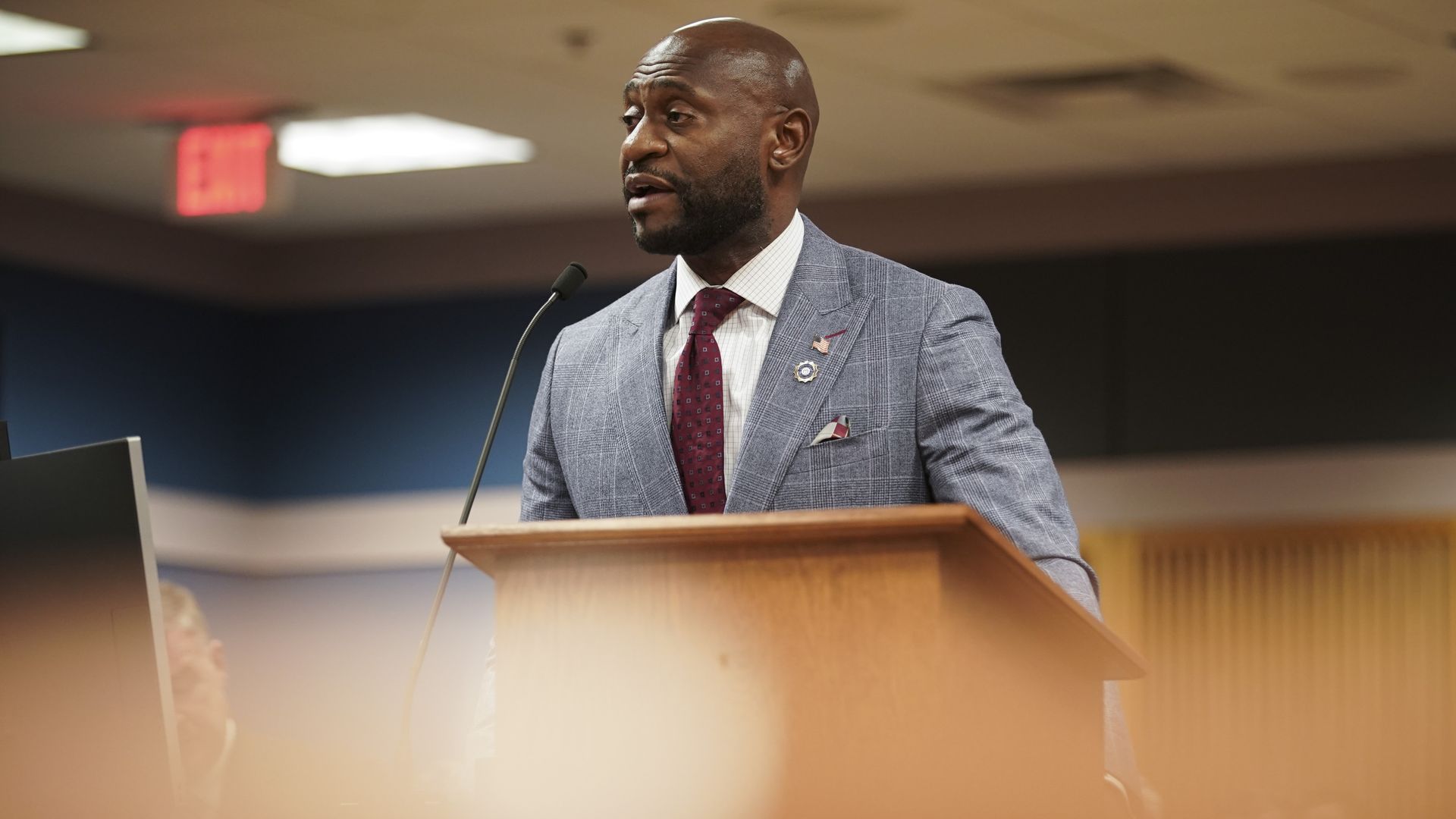 Special prosecutor Nathan Wade speaking in an Atlanta courtroom on Jan. 12.