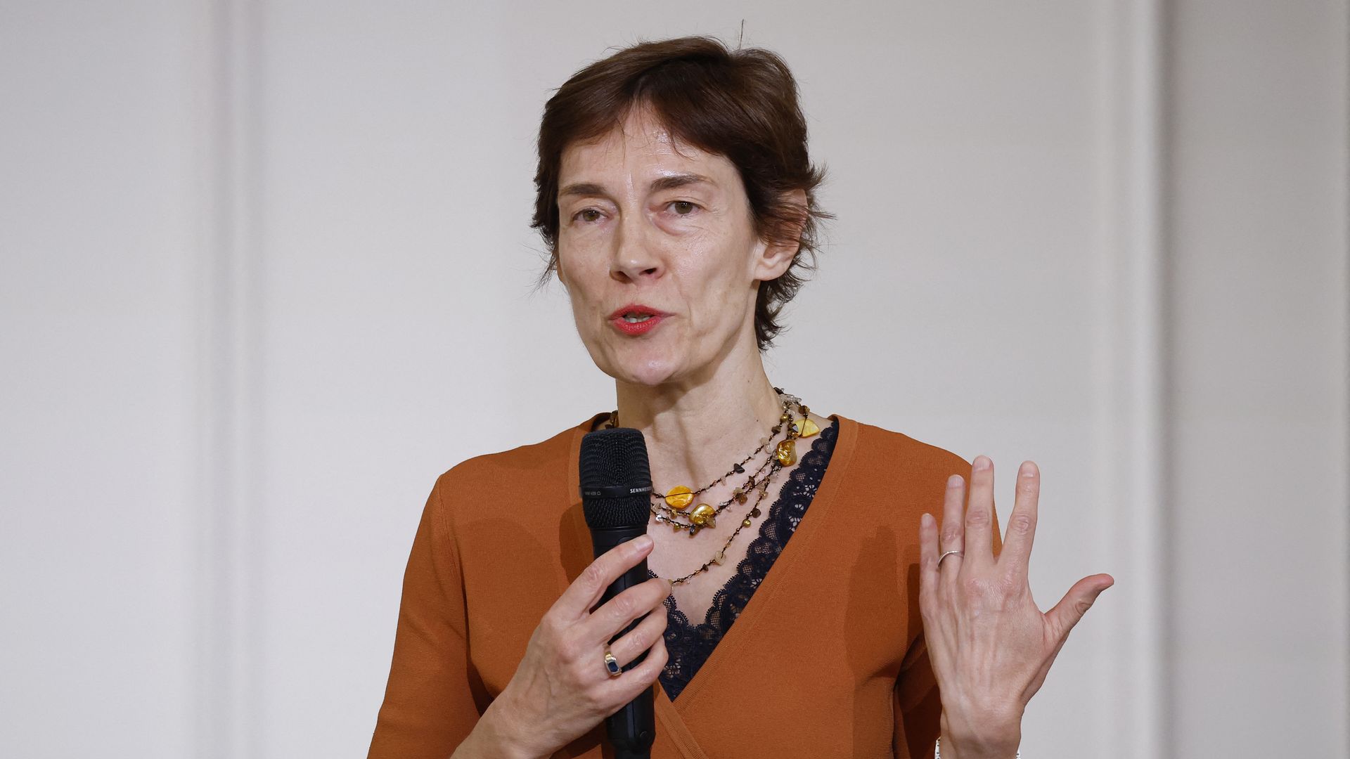 Co-president of the artificial intelligence committee Anne Bouverot speaks during a meeting with members of the artificial intelligence sector as part of a summit on artificial intelligence hosted by France's President at the Elysee Presidential Palace in Paris, France, on May 21, 2024.