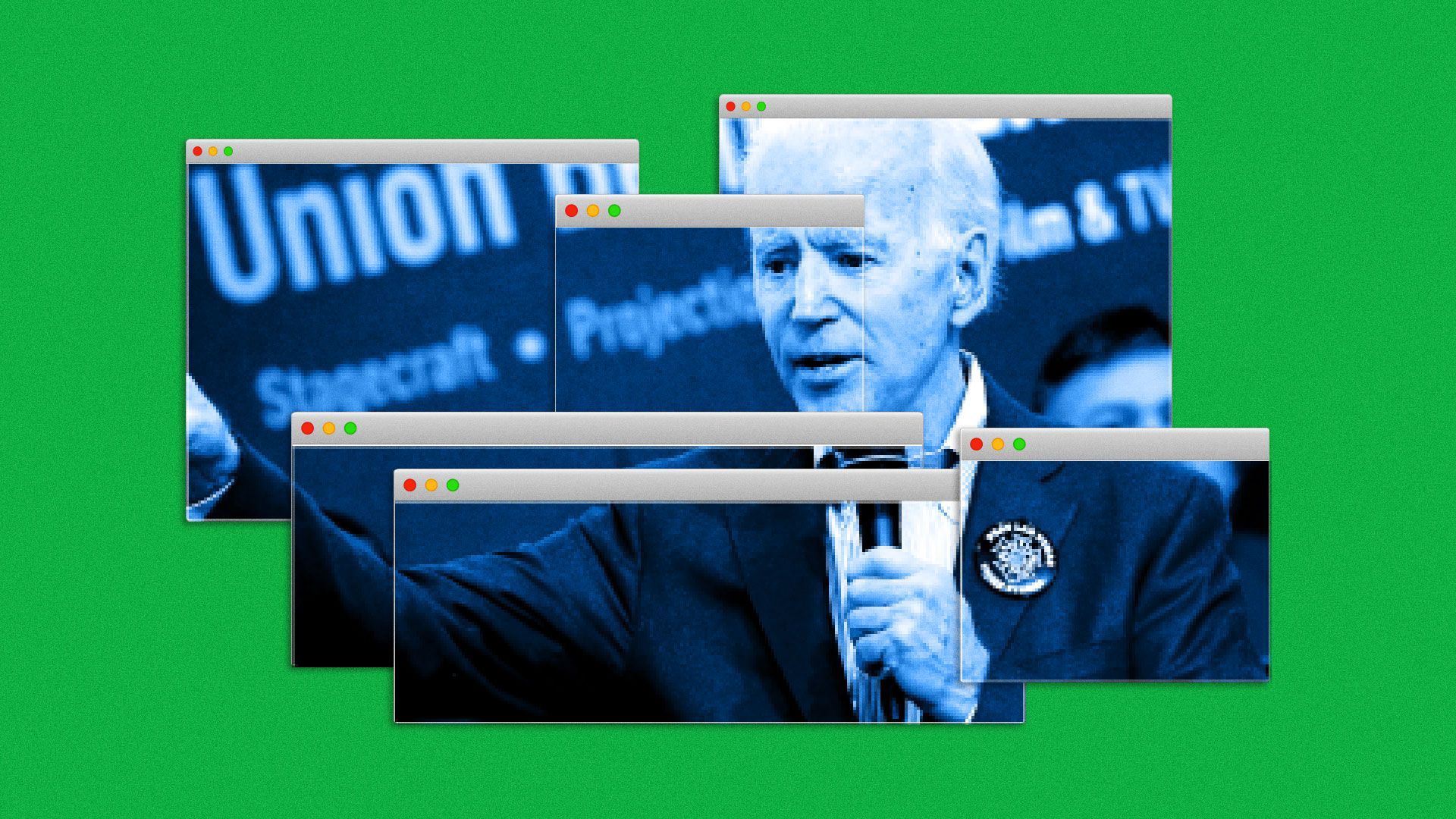 Illustration of dialogue windows with Joe Biden.