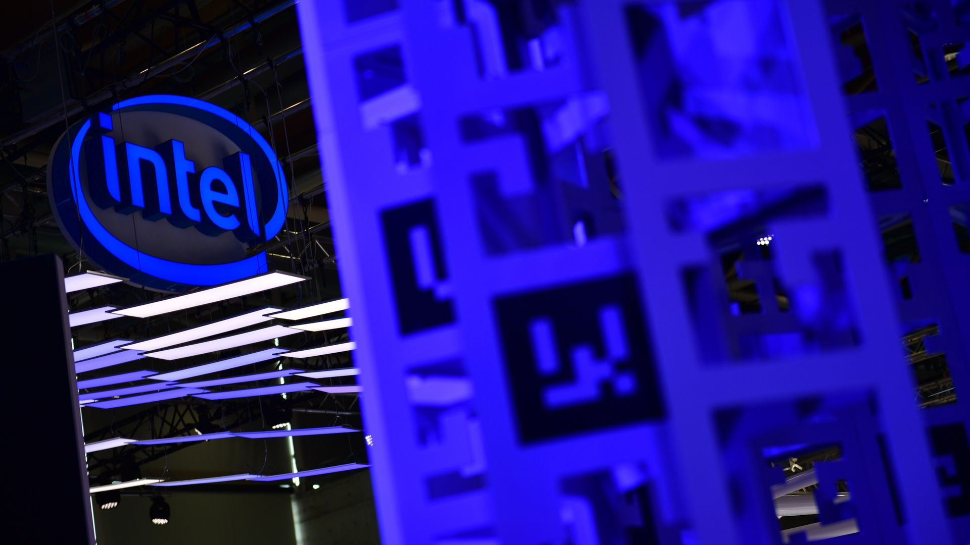 Intel logo in blue.