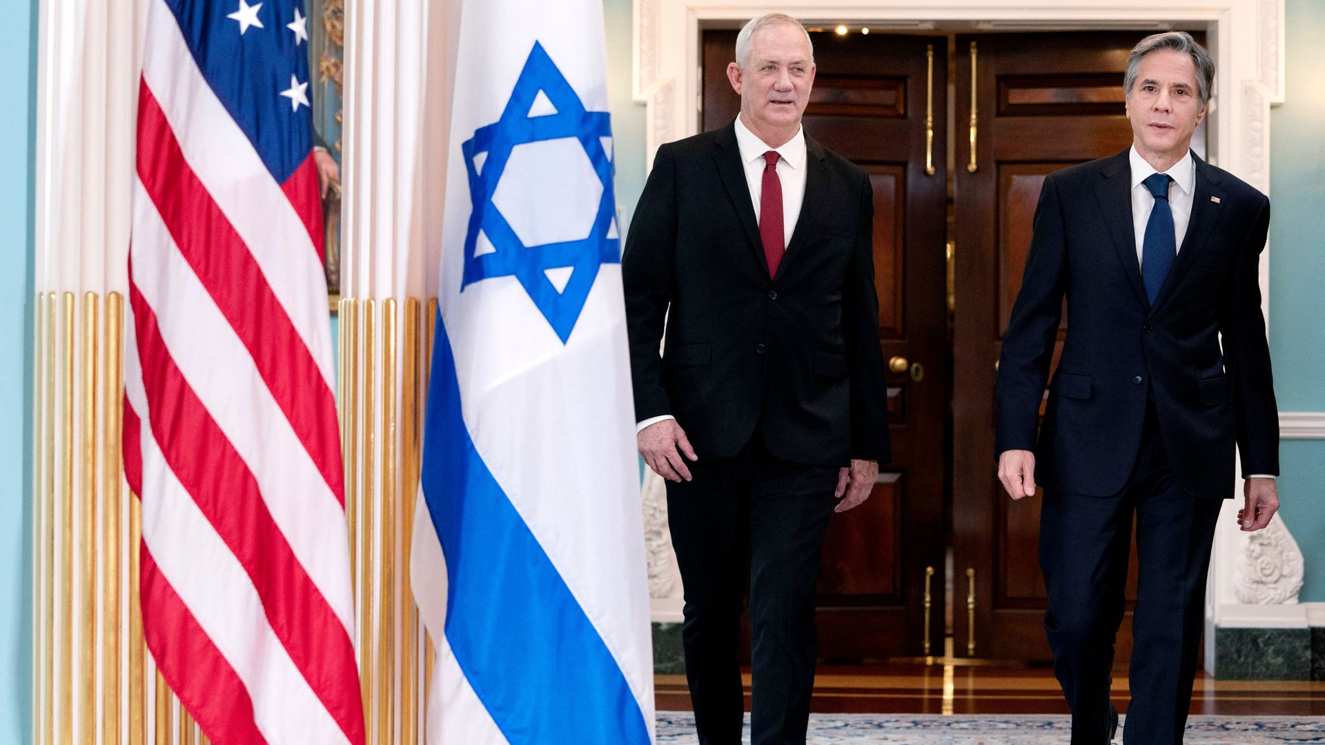 US Secretary of State Antony Blinken (R) meets with Israel's Defense Minister Benny Gantz, on June 3, 2021, at the State Department in Washington, DC.