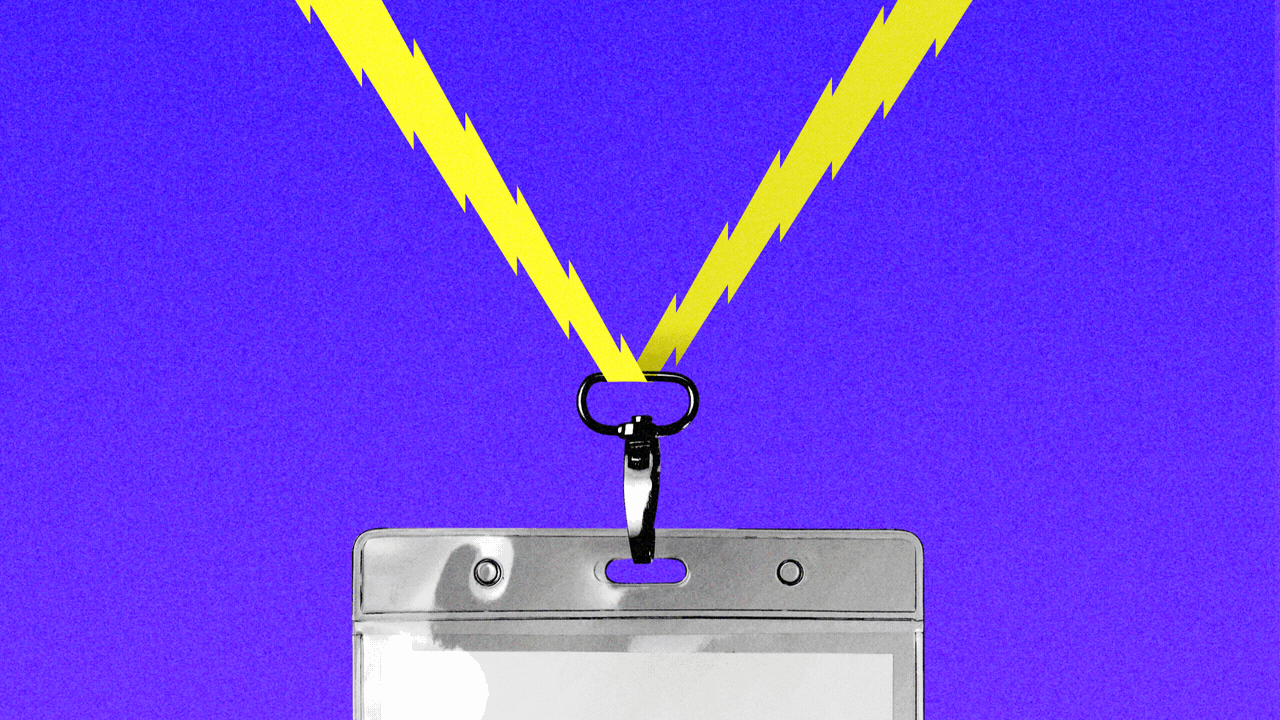 Animated illustration of a lanyard with moving lightning for a strap.