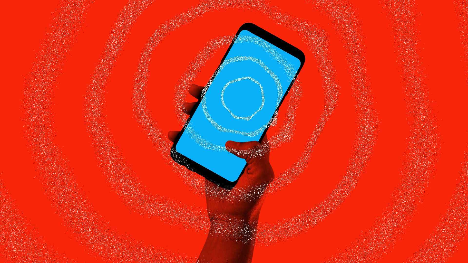 Illustration of a cellphone emanating an earthquake warning