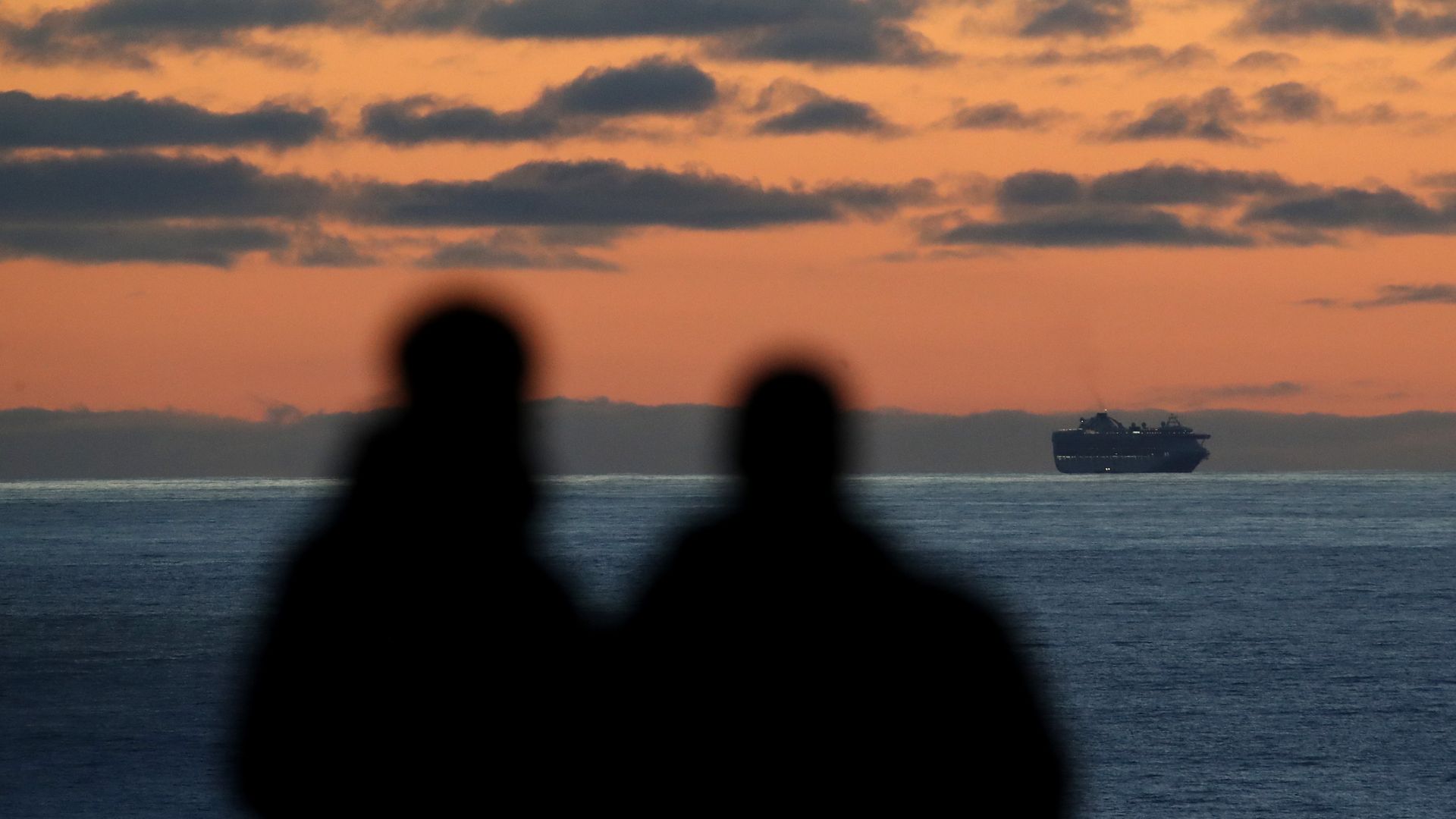 The Princess Cruises Grand Princess cruise ship sits off the coast of San Francisco