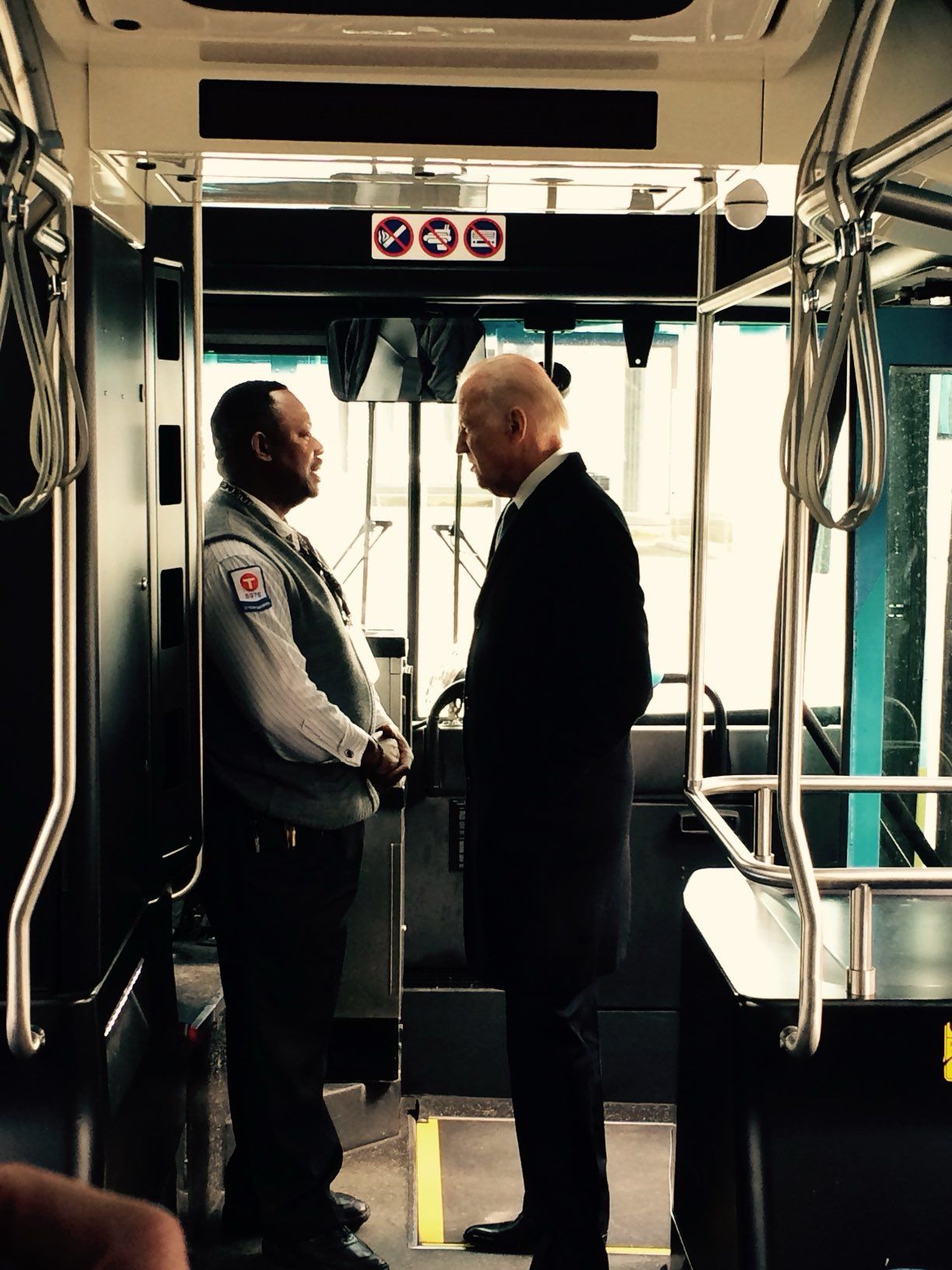 Author Mike Grunwald took this photo of then-Vice President Biden with a Metro Transit driver in St. Paul in 2016. Grunwald says the way Biden "tries so hard to connect with everyone he meets has always touched me. I hope he gets well soon. He's been through a lot."