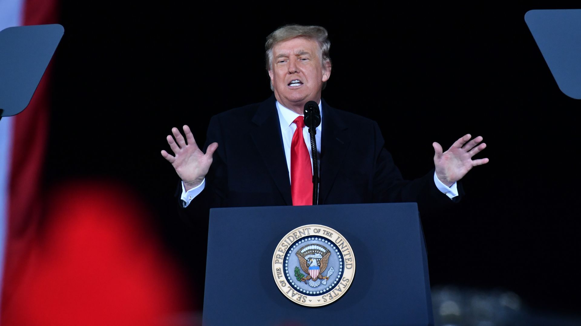 President Donald J. Trump speaks during the Victory Rally by the Republican National Committee in Dalton, Georgia, United States on January 04