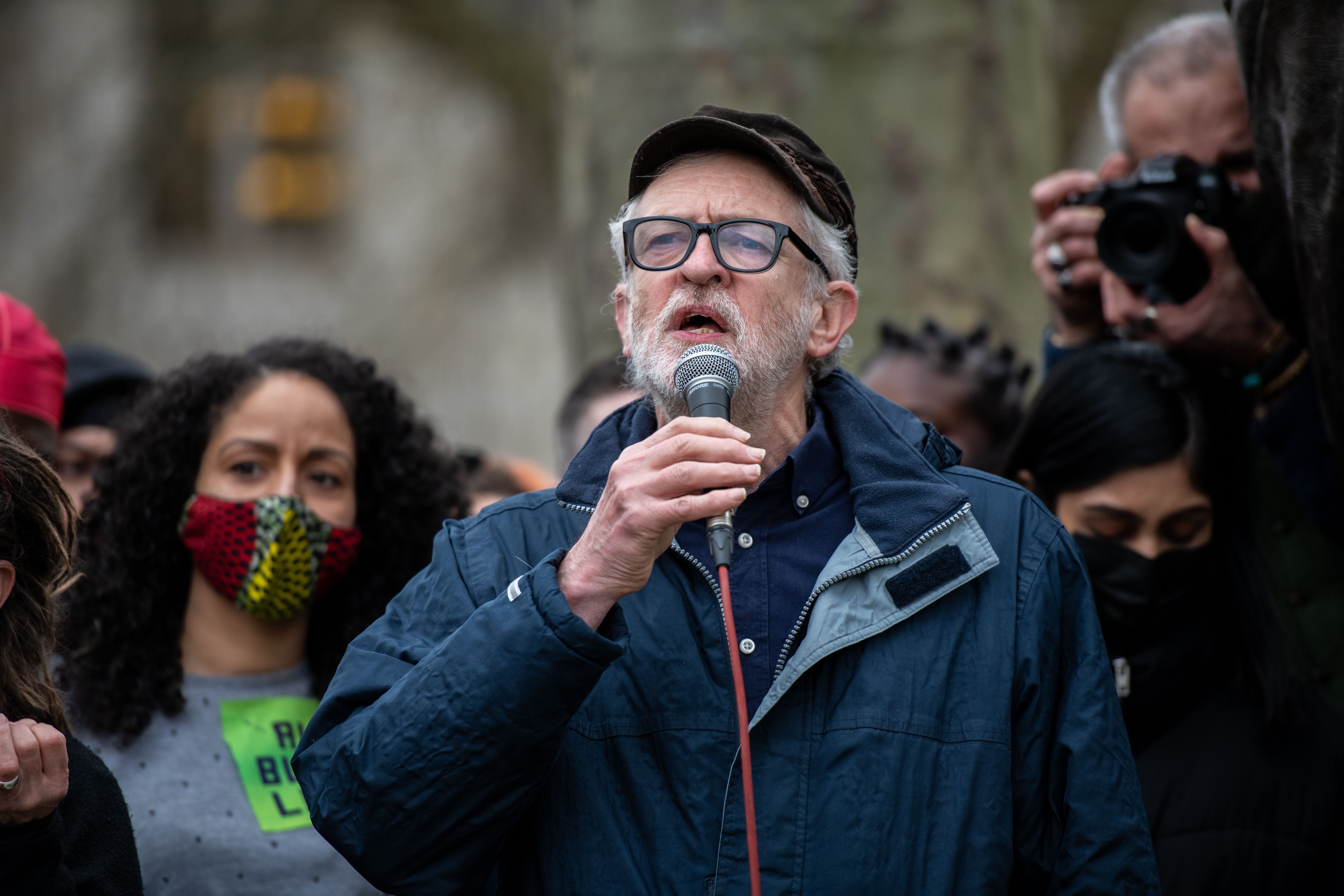 Former Labour Party Leader, Jeremy Corbyn, speaking during a "kill the bill" protest in London on April 3.