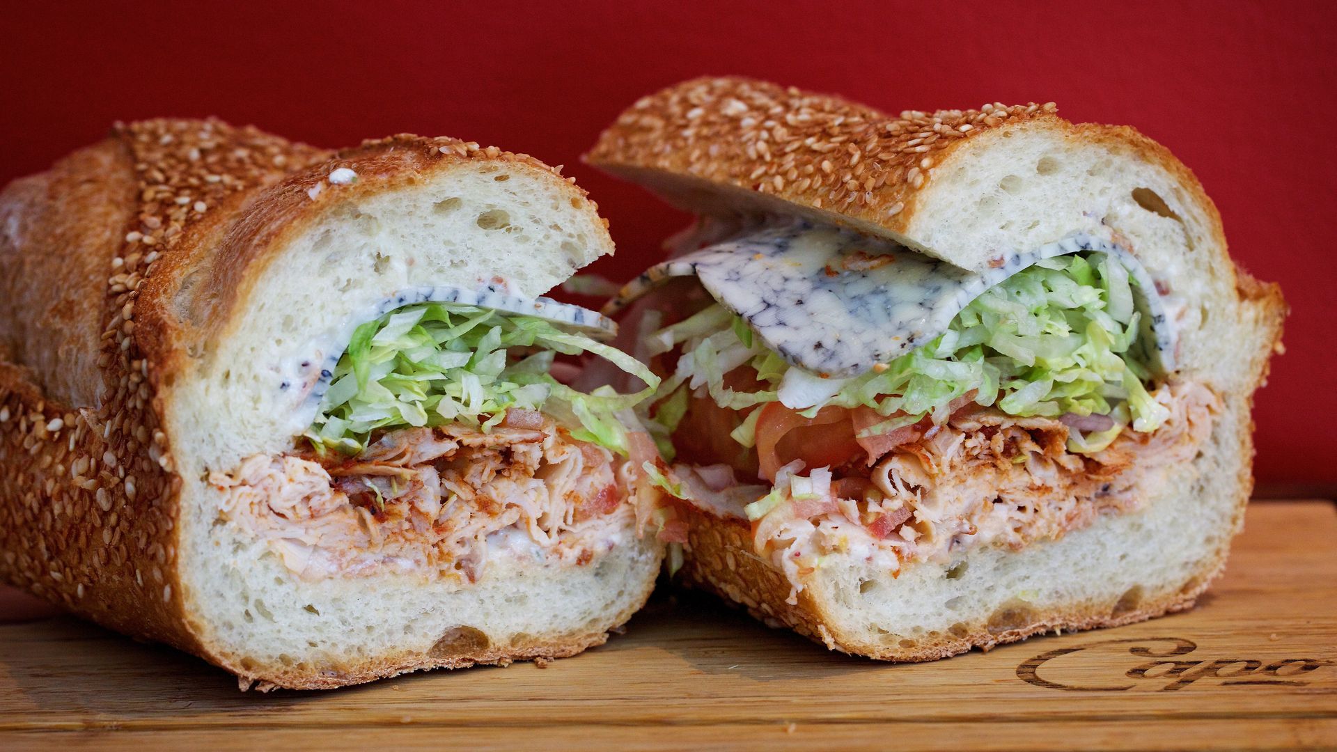 Blazing Buffalo Chicken Breast with Marble Blue Cheese at Capo Italian Deli photographed in Washington, DC. (Photo by Deb Lindsey For The Washington Post via Getty Images).