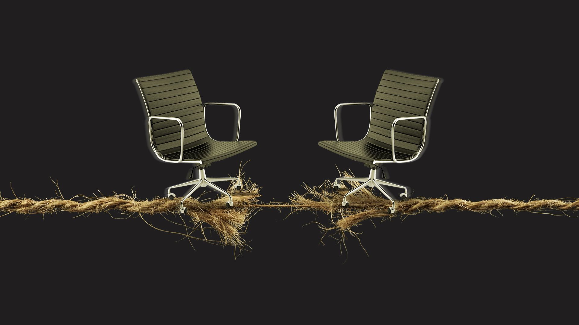 Illustration of two office chairs on a fraying rope