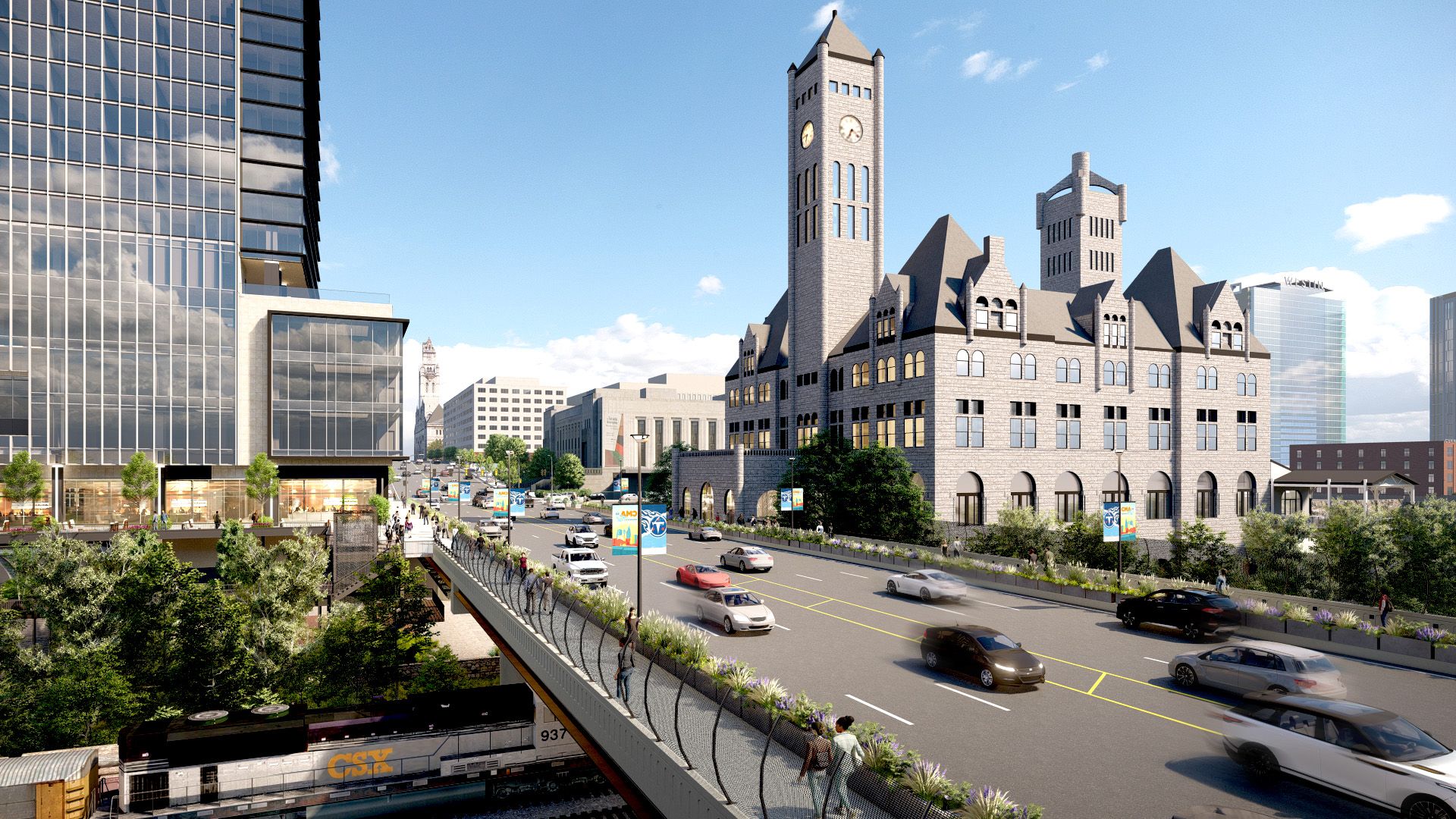A rendering showing plans for the Broadway bridge after construction wraps.