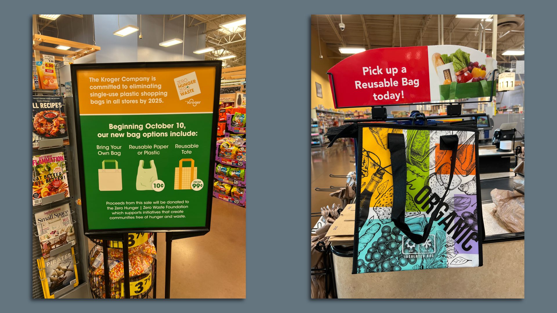 Kroger signs on no bags