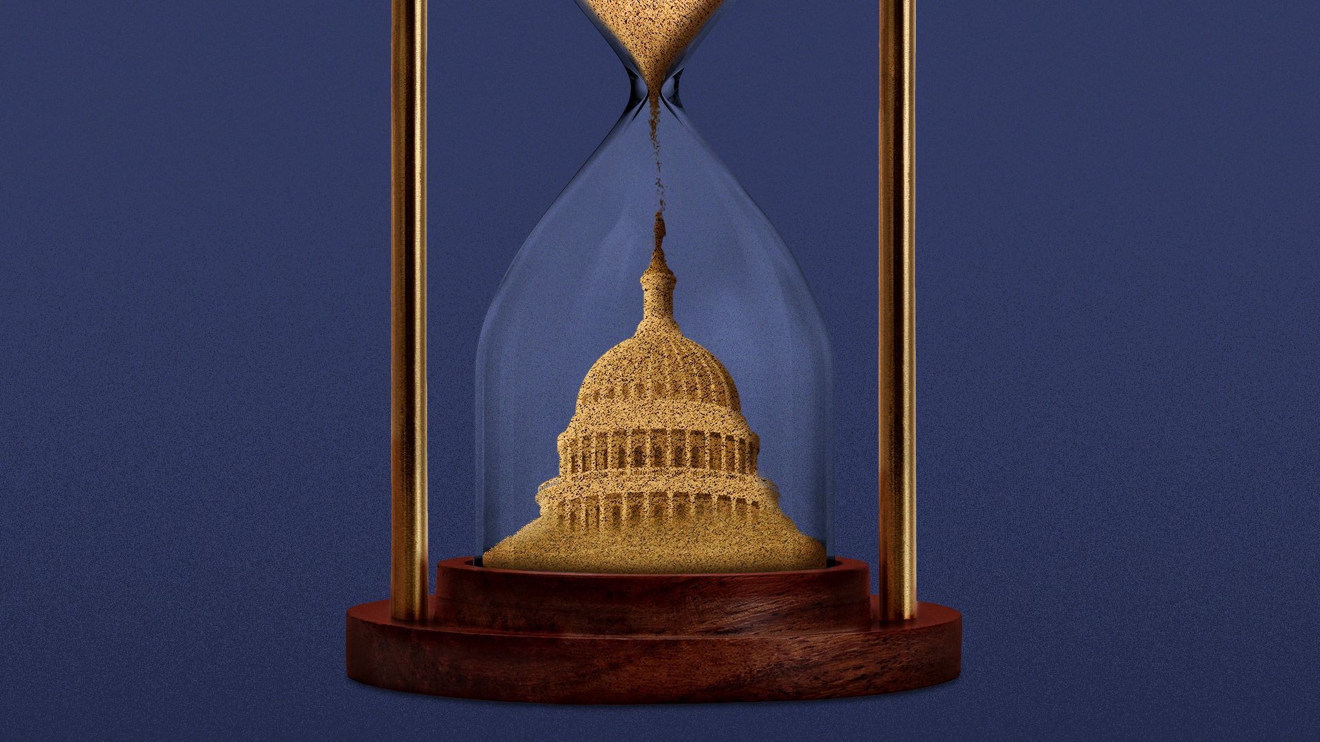 Illustration of the Capitol Dome made out of sand, in an hourglass.