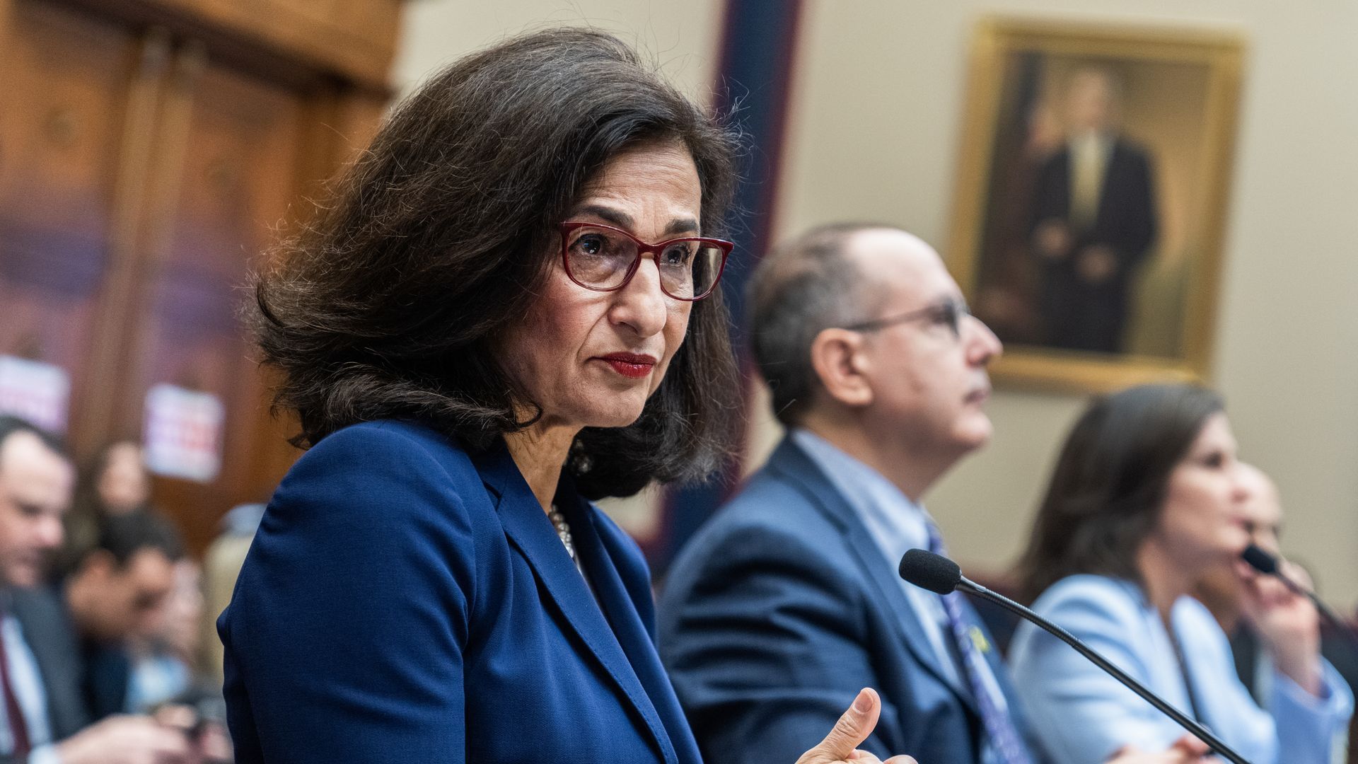 Columbia President Nemat "Minouche" Shafik testifies during the House Education and the Workforce Committee hearing on April 17. Photo: Tom Williams/CQ-Roll Call, Inc via Getty Images