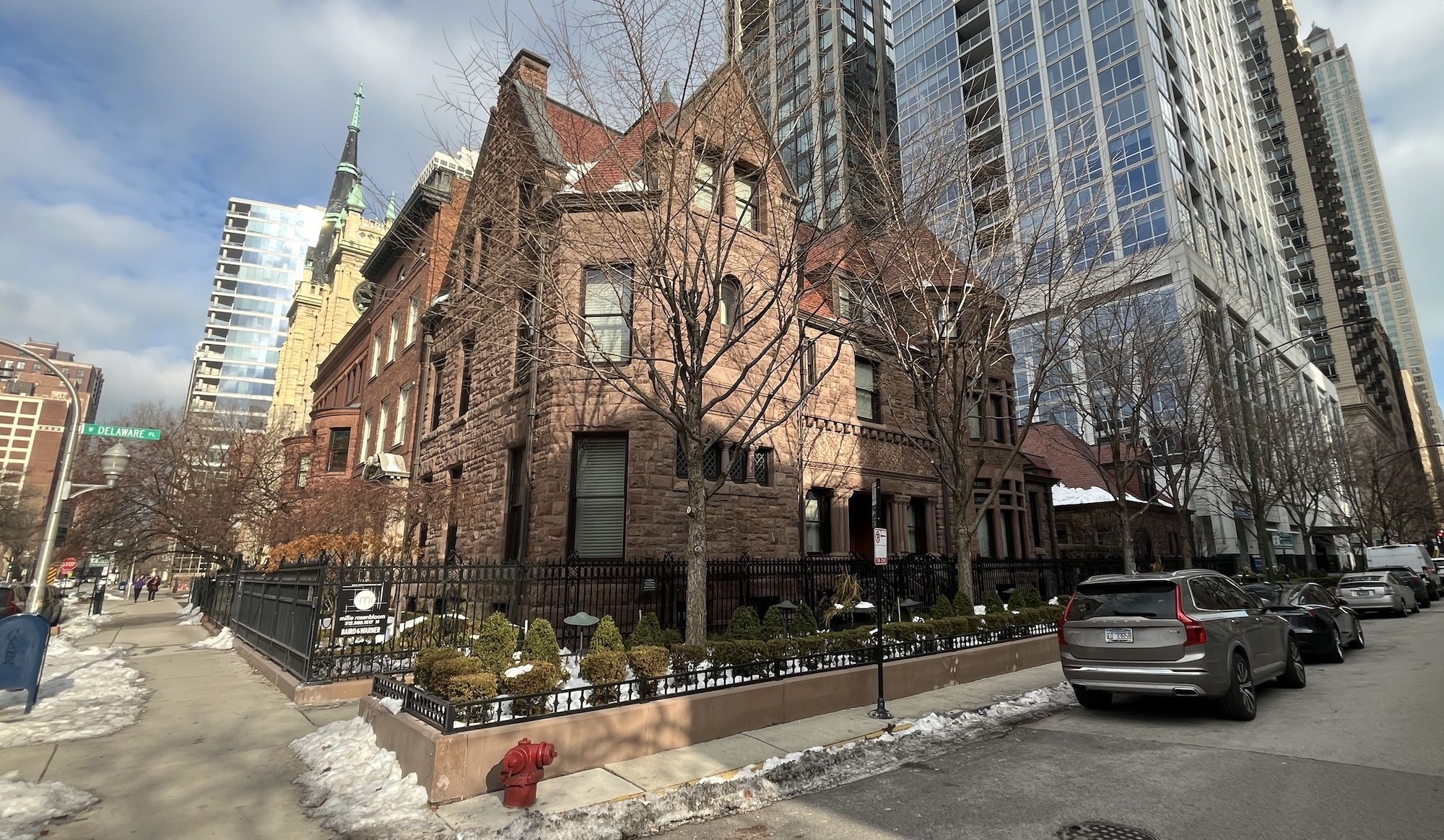 Corner view of a Romanesque style house