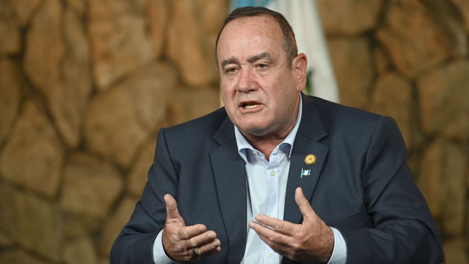 President-elect Alejandro Giammattei speaks during a interview with AFP in Guatemala City on August 12, 2019. 