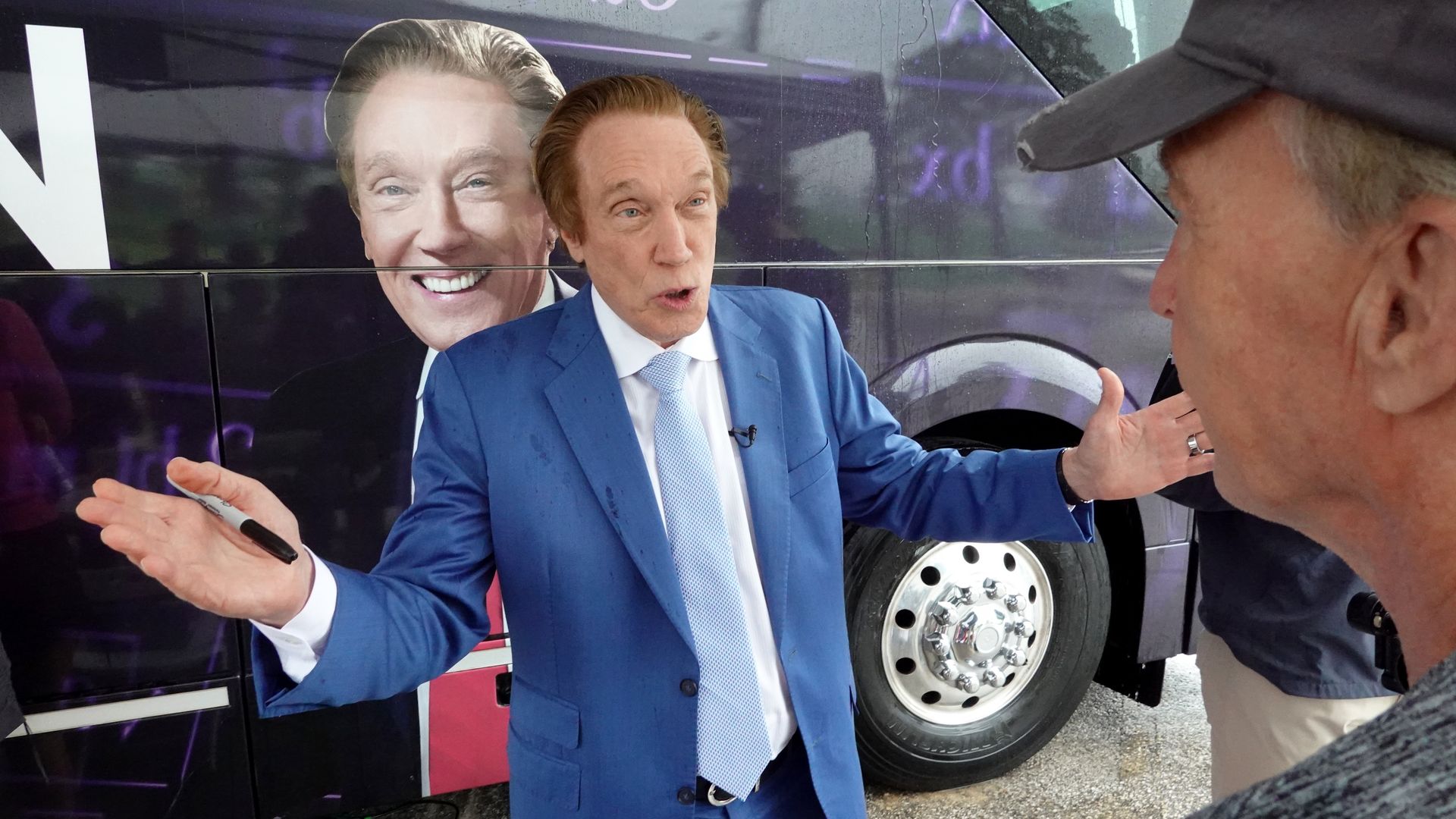 Perry Johnson meets voters in 2023 in Des Moines, Iowa. 